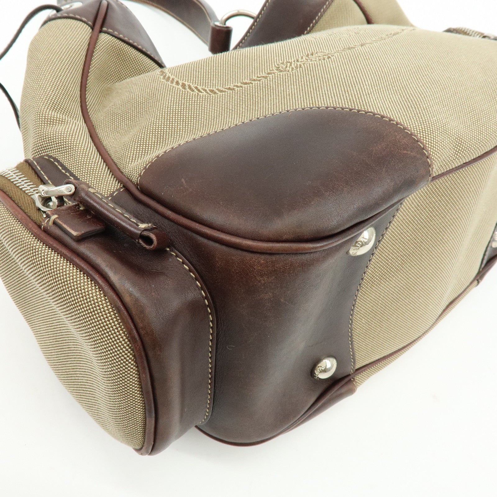 PRADA Logo Jacquard Canvas Embossed Leather Shoulder Bag BR3433