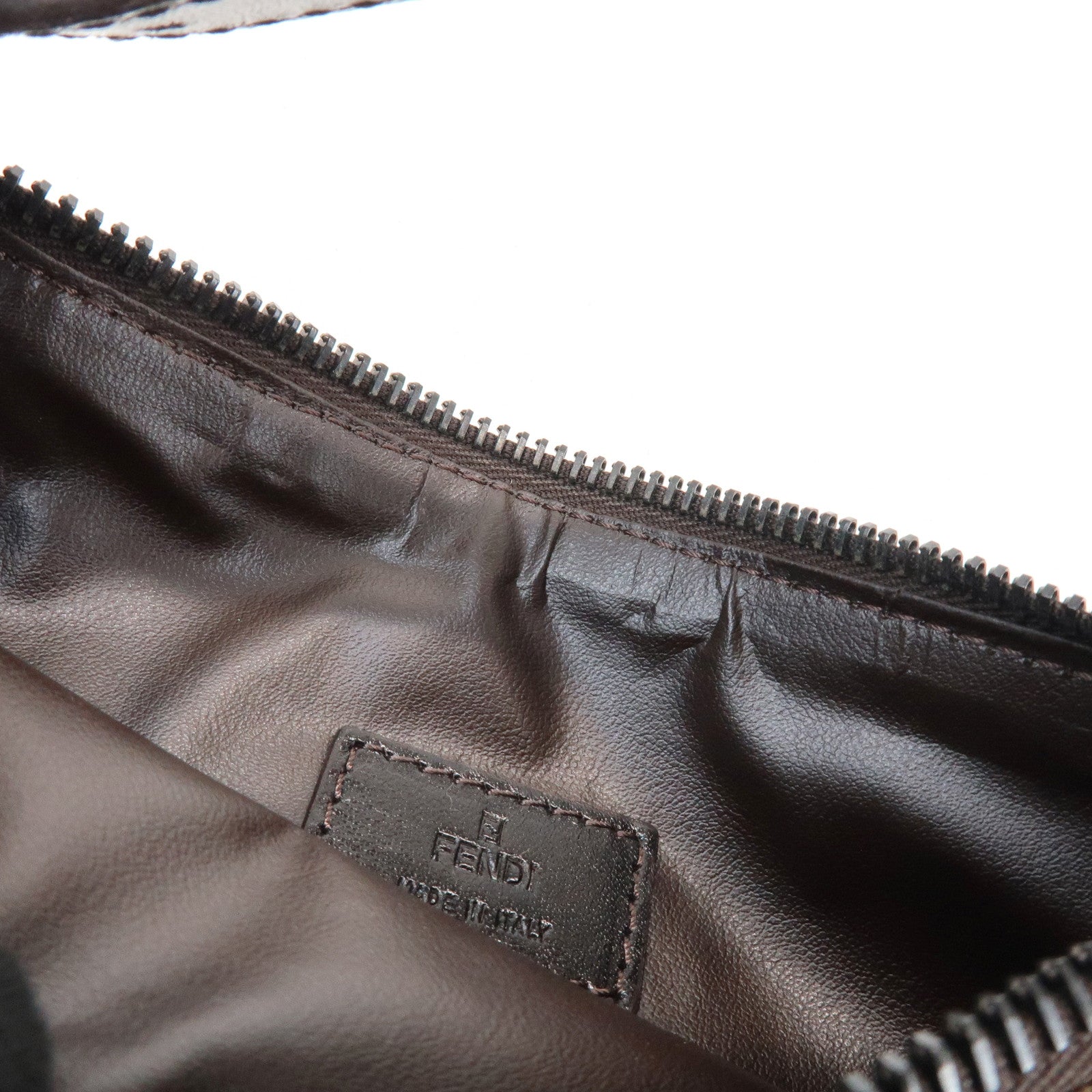 FENDI Zucchino Canvas Leather Hand Bag Pouch Bag Brown 8N00001