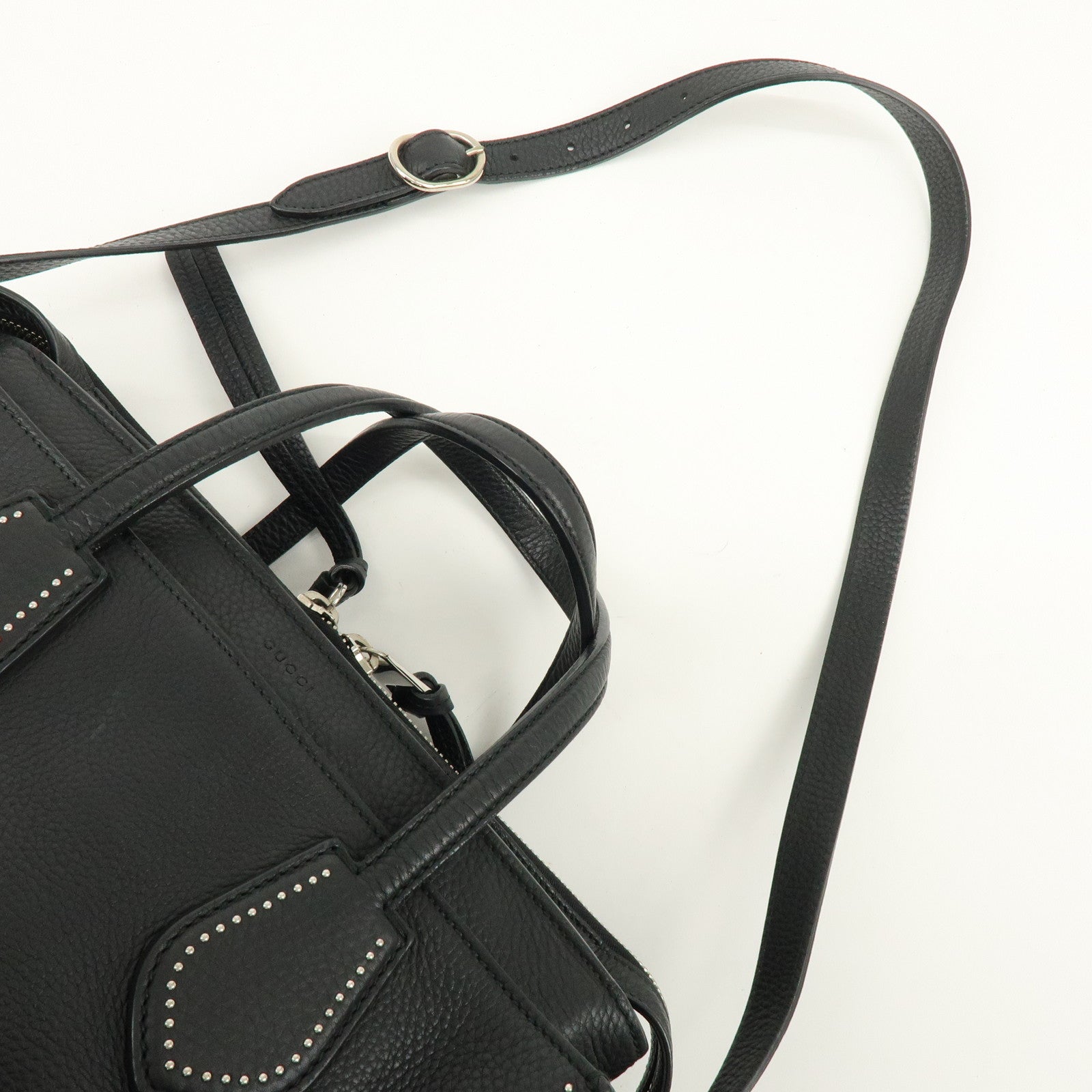 GUCCI Calf Leather Studs 2Way Hand Bag Shoulder Bag Black 370822