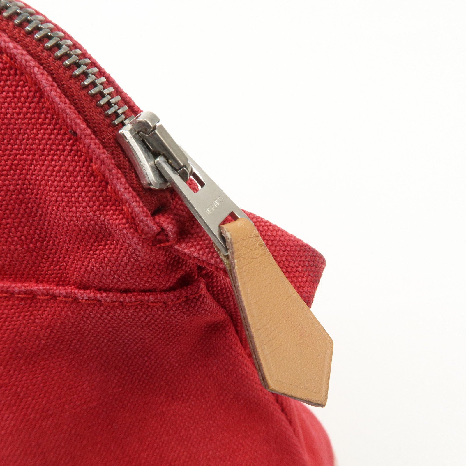 HERMES  Set of 2 Canvas Leather Pouch Cosmetic Pouch Orange Red Used