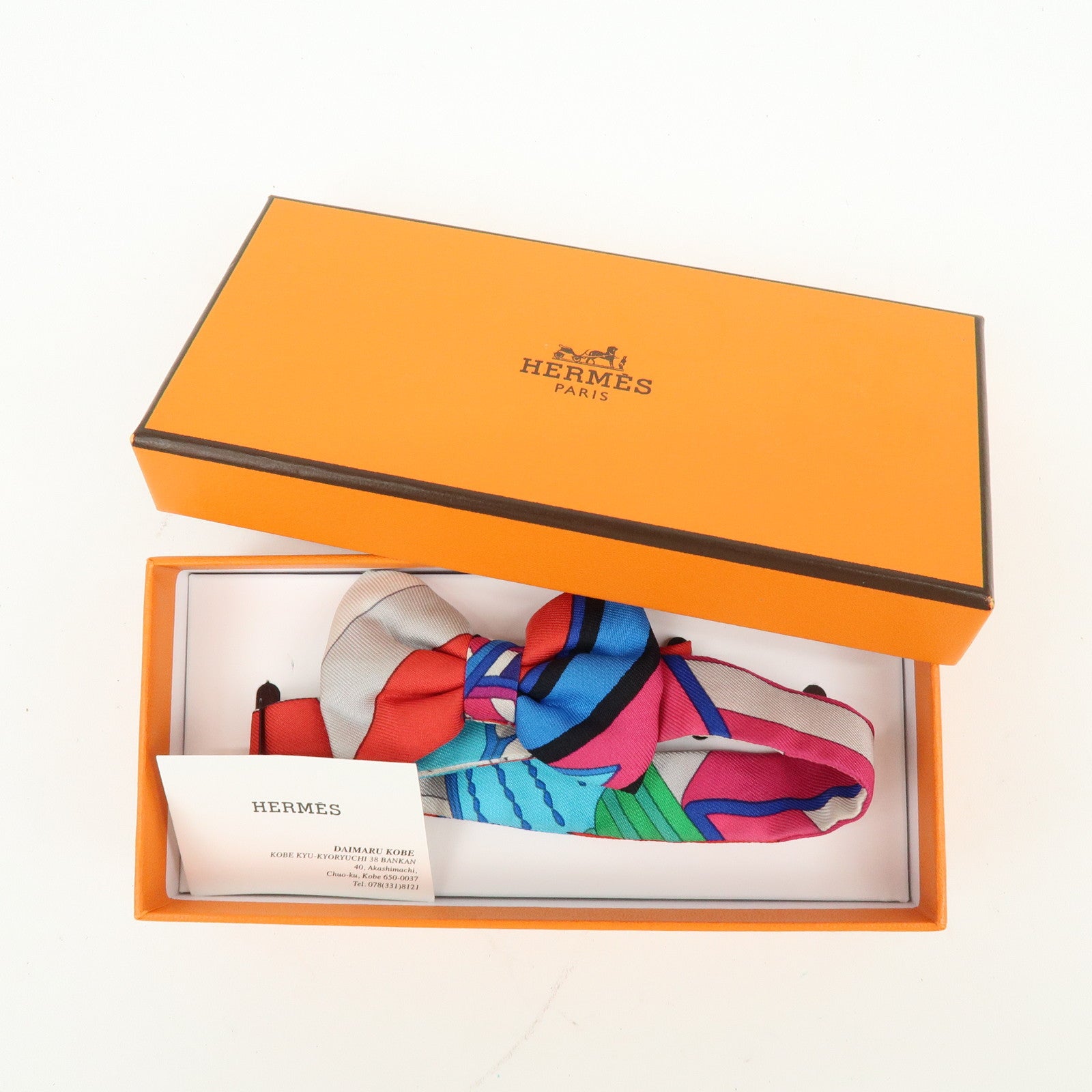 HERMES Silk100% Noeud Papillon Ribbon Bow Tie Multicolor