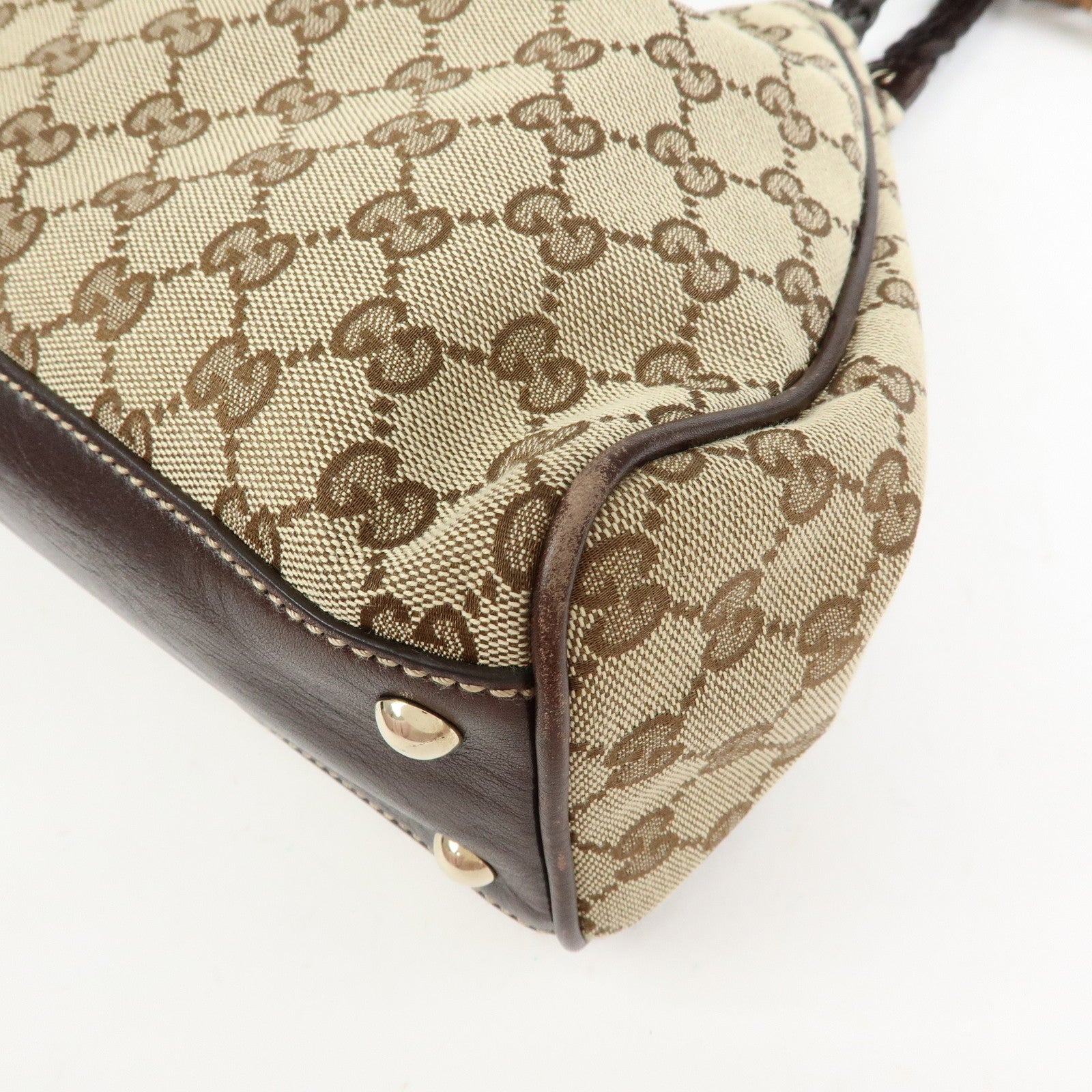 GUCCI Bamboo Fringe GG Canvas Leather Tote Bag Beige Brown 170582