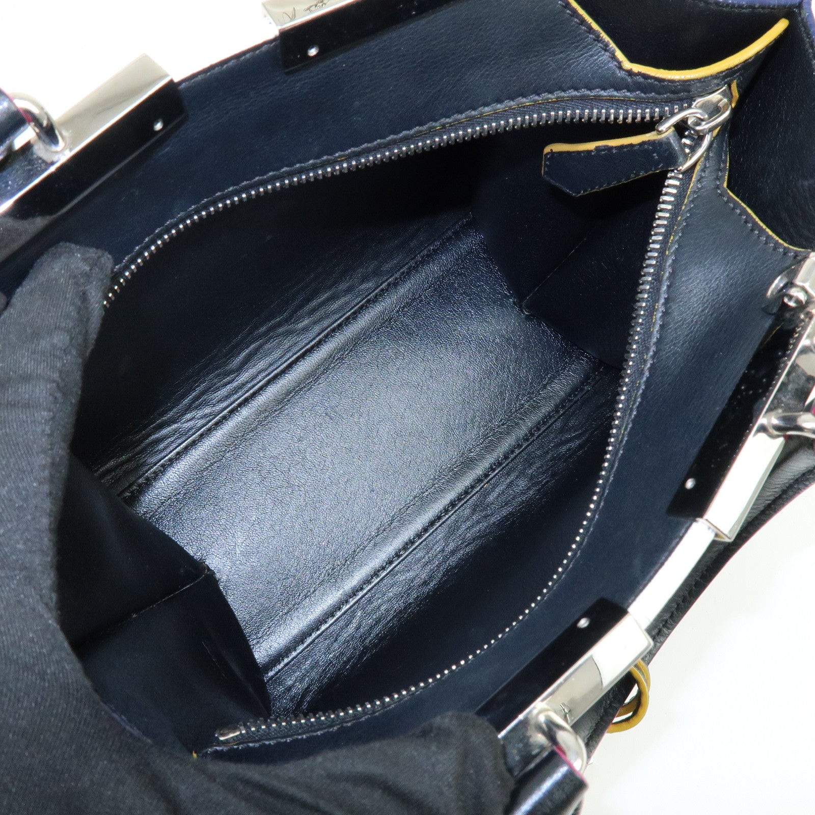 FENDI Trois Jours Leather 2Way Bag Hand Bag Shoulder Bag Black