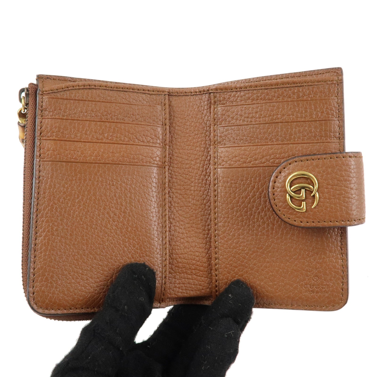 GUCCI GG Marmont Bamboo Leather Bi-Fold Wallet Brown 739498 Used