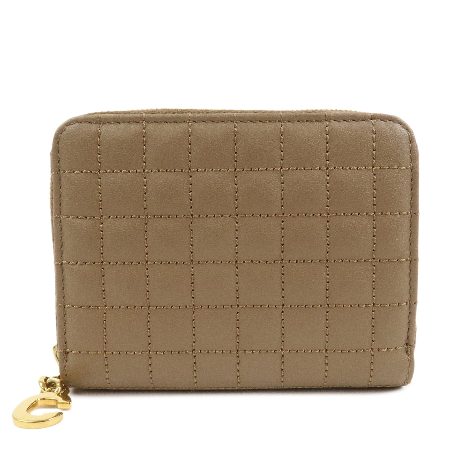 CELINE Leather Compact Zippy Wallet Card Case Coin Case Brown