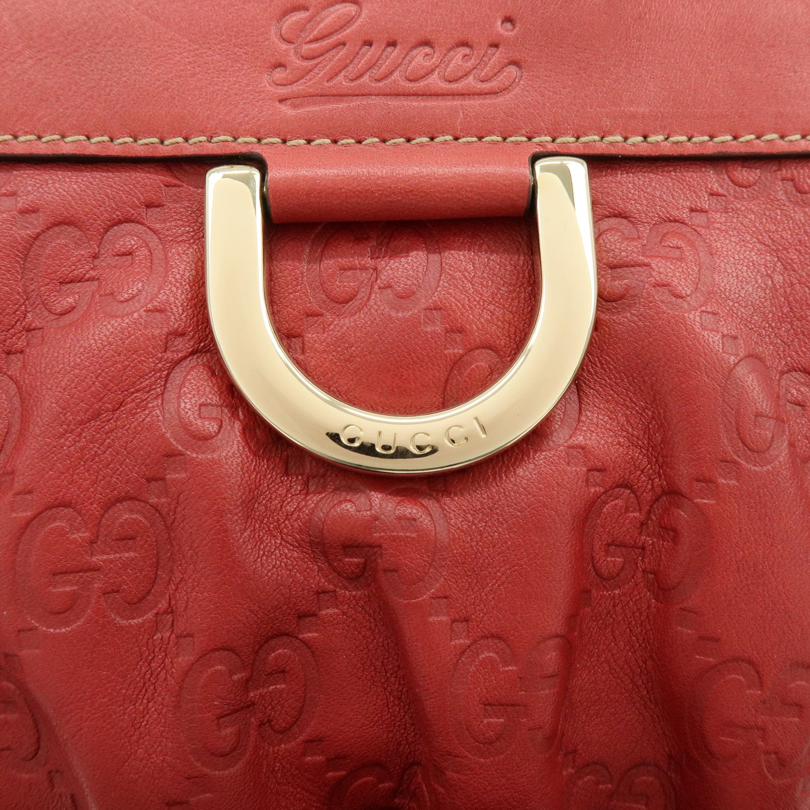 GUCCI Guccissima Leather Cosmetic Case Pouch Wrist Bag Red 203650