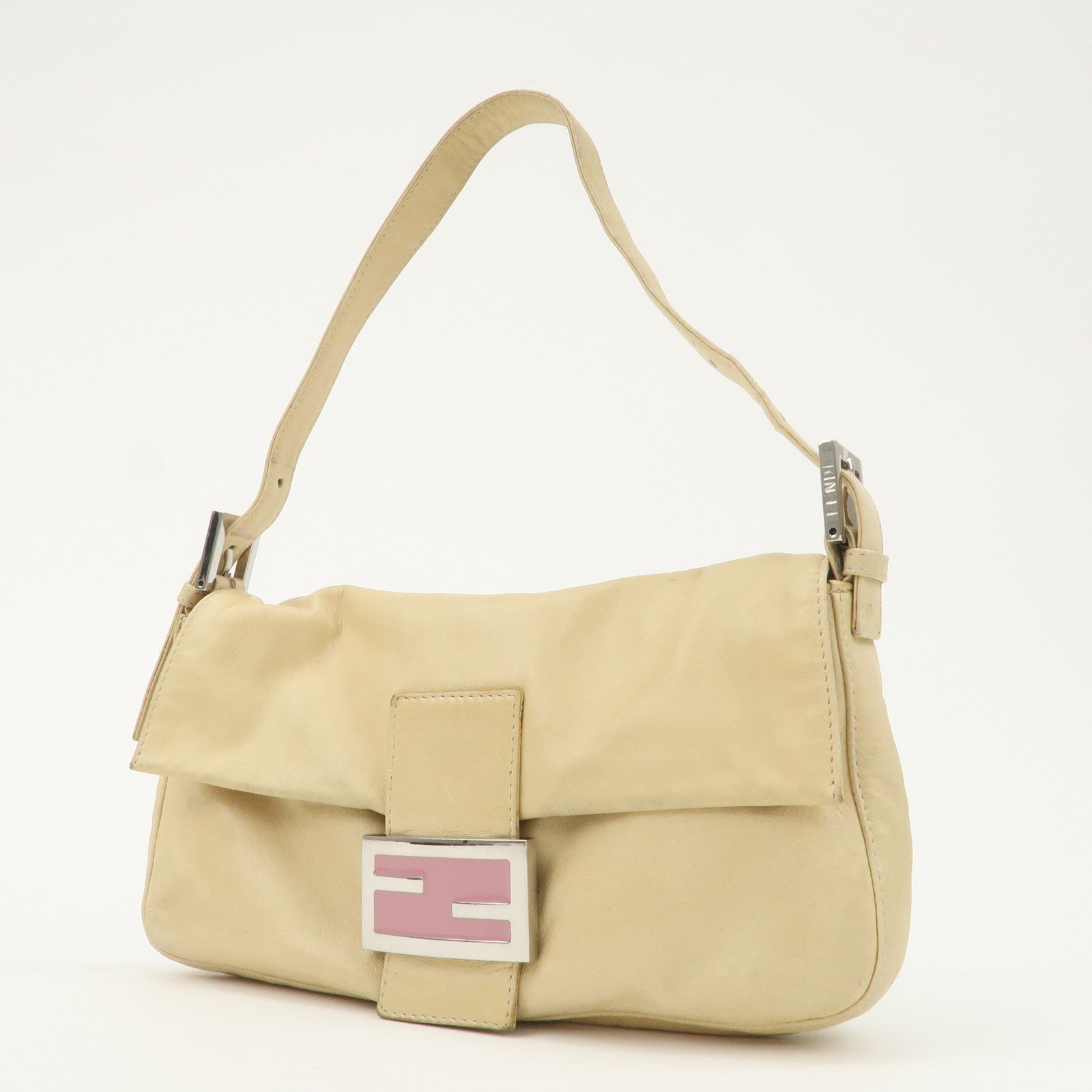 FENDI Mamma Baguette Leather Shoulder Bag Hand Bag Ivory 26424