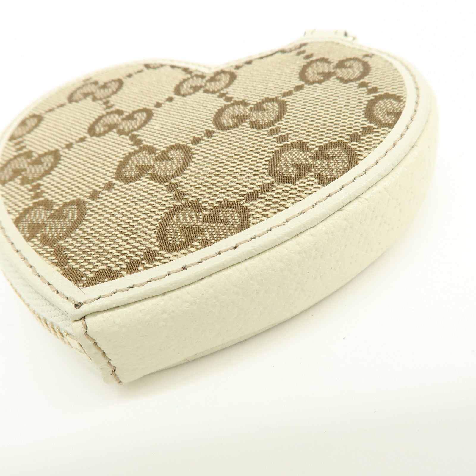 GUCCI Lovely Heart GG Canvas Leather Coin Case Brown Ivory 152615