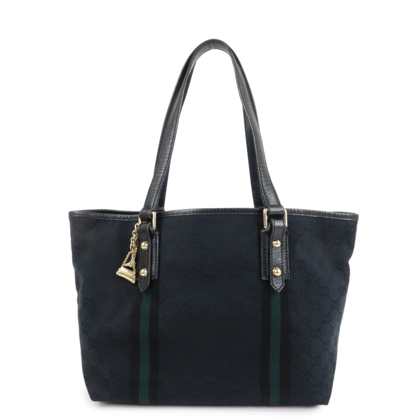 GUCCI Sherry GG Canvas Leather Tote Shoulder Bag Black 137396