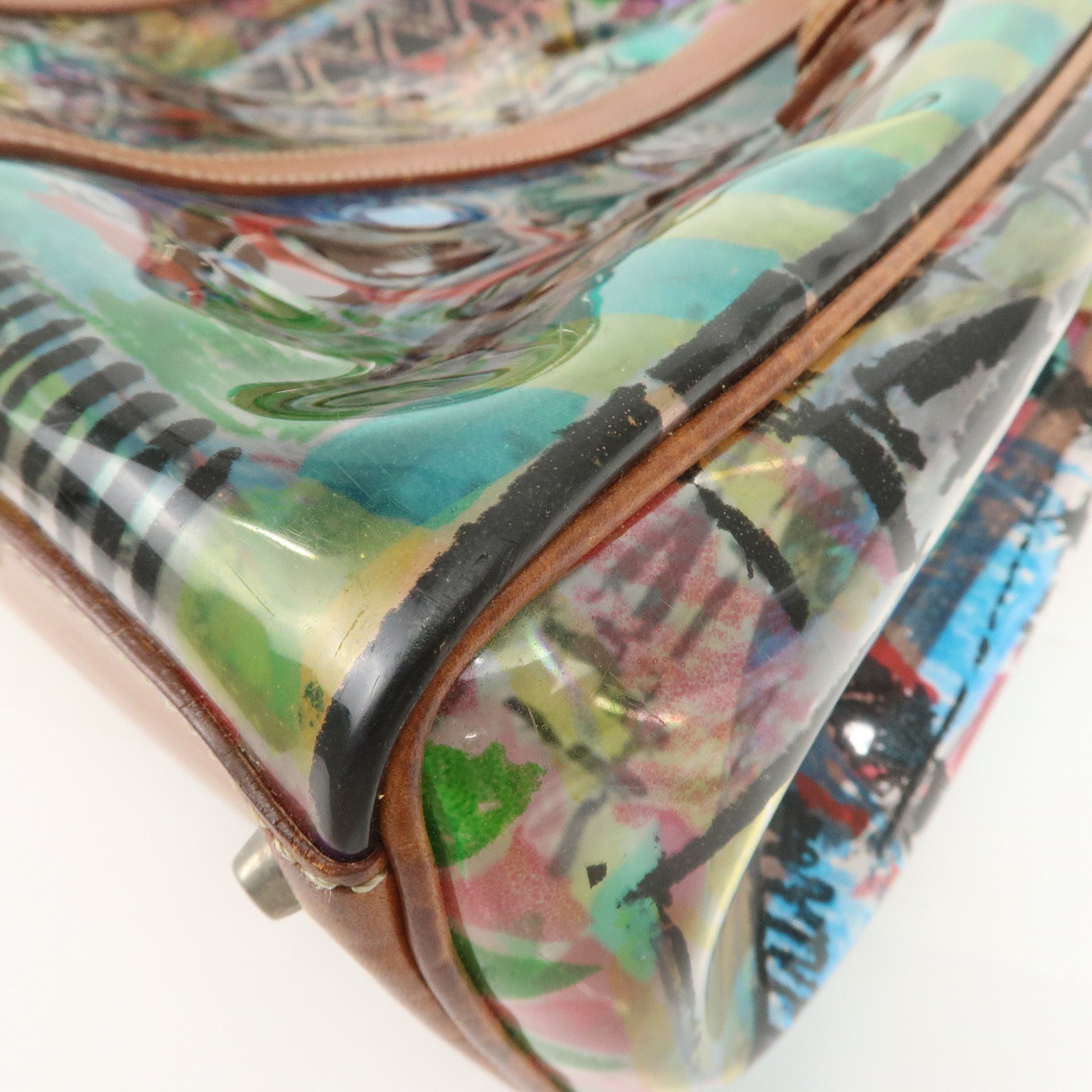 PRADA Venetian Print PVC Leather Tote Bag Clear Multicolor BR2515