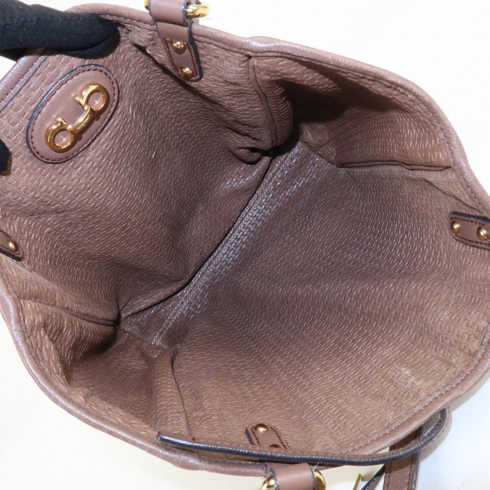 Ferragamo Gancini Leather Nylon Tote Bag Ivory Multicolor