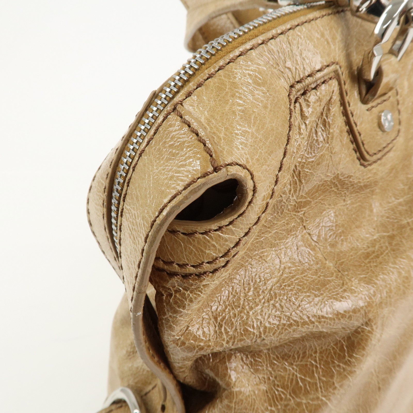 CELINE Macadam Patent Leather Shoulder Bag Tote Bag Light Brown