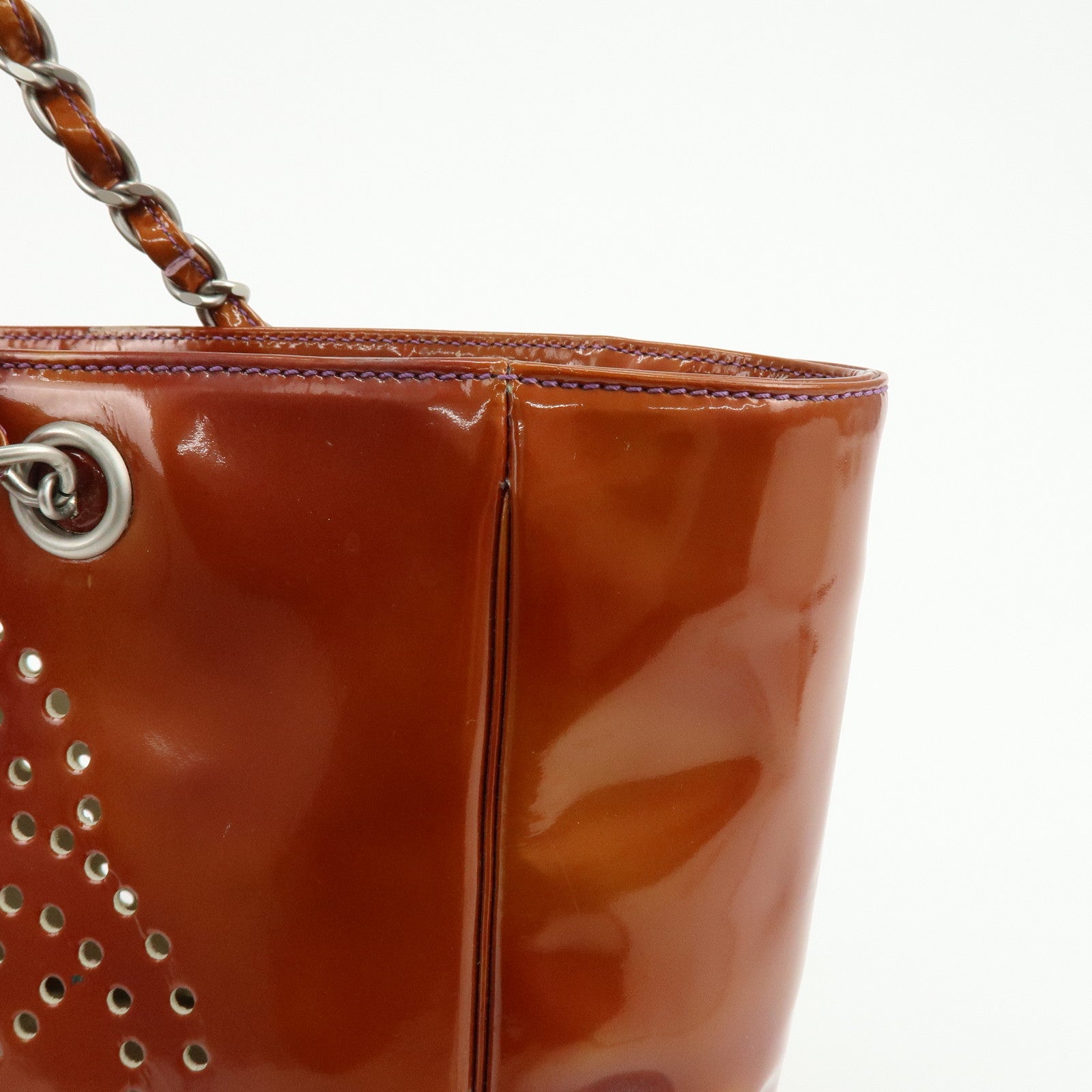 CHANEL Triple COCO Punching Patent Leather Chain Tote Bag A16275