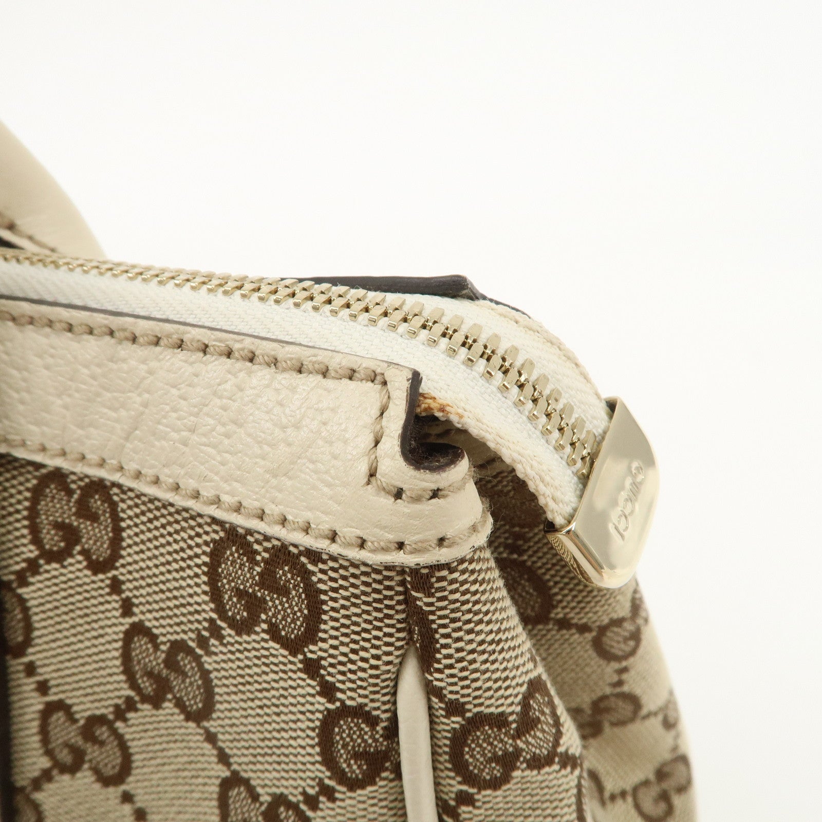 GUCCI Princy Sherry GG Canvas Leather Tote Bag Beige Ivory 177052 Used