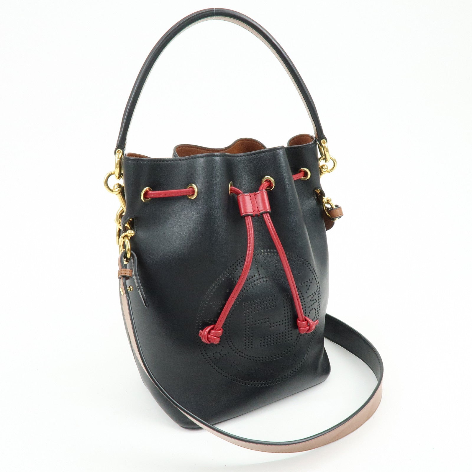 FENDI Mon Tresor Leather 2Way Bag Hand Bag Shoulder Bag Black Red