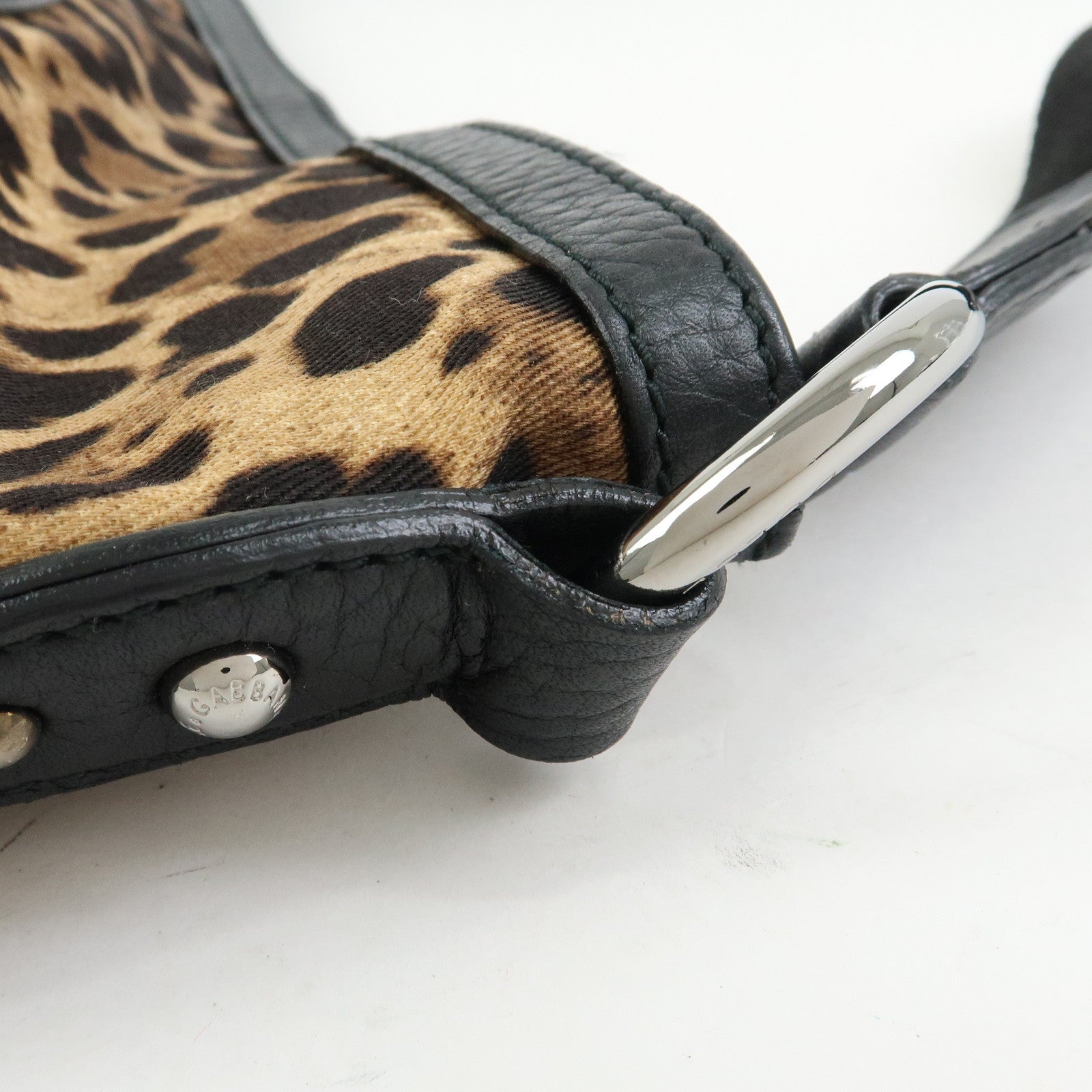 DOLCE & GABBANA Canvas Leather Shoulder Bag Leopard Brown Black