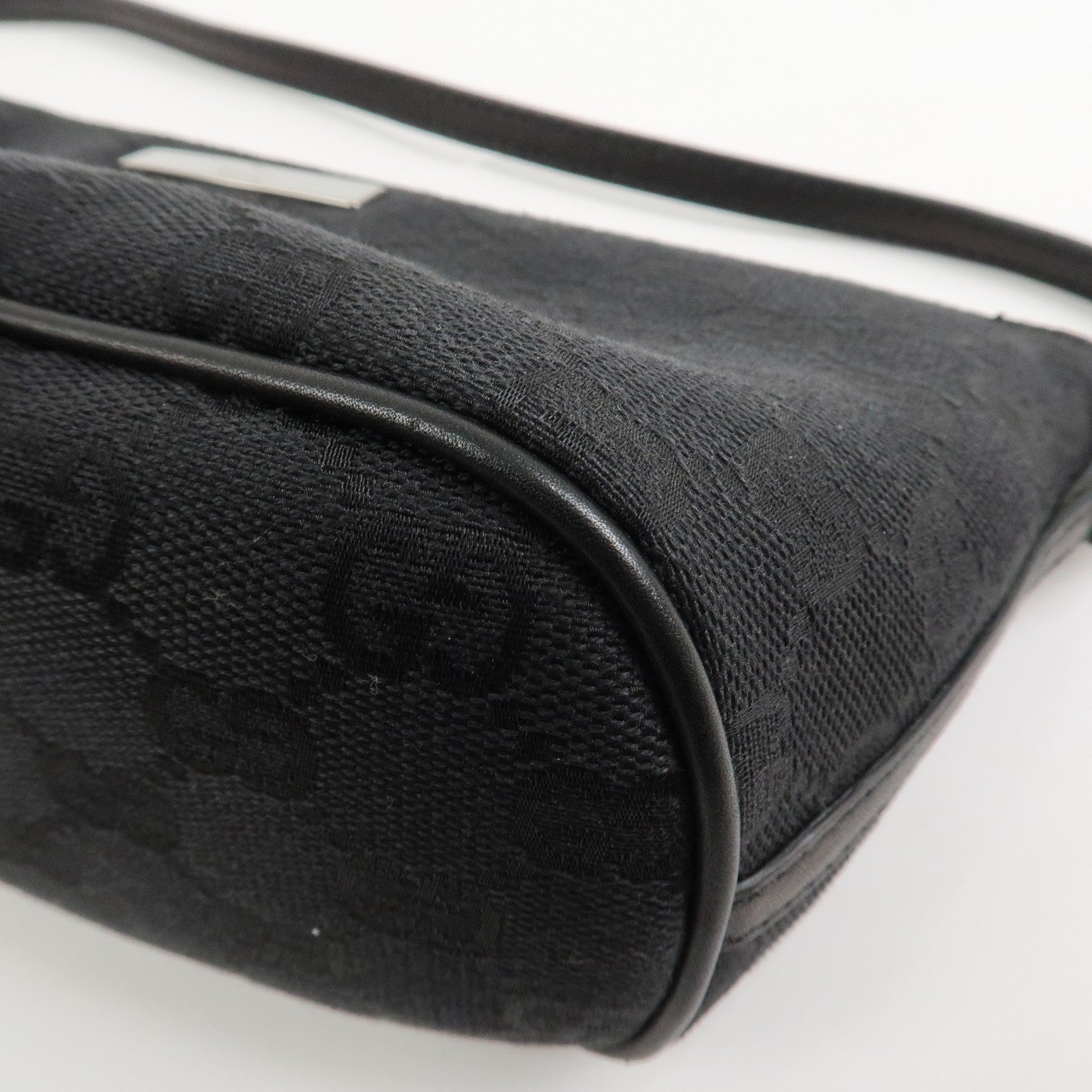 GUCCI Boat Bag GG Canvas Leather Hand Bag Black 07198