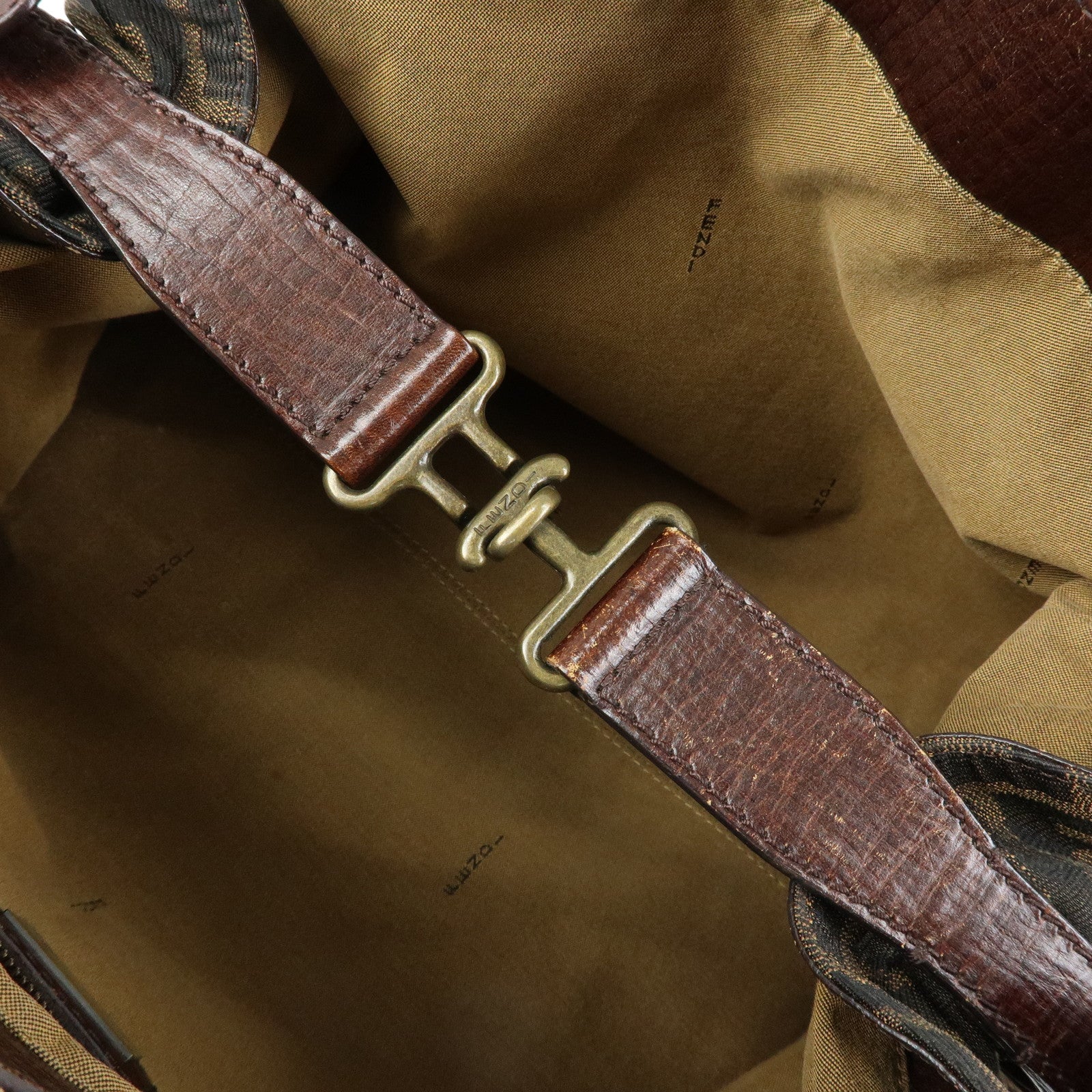 FENDI Ethnico Zucca Canvas Leather Tote Shoulder Bag Brown 8BN162