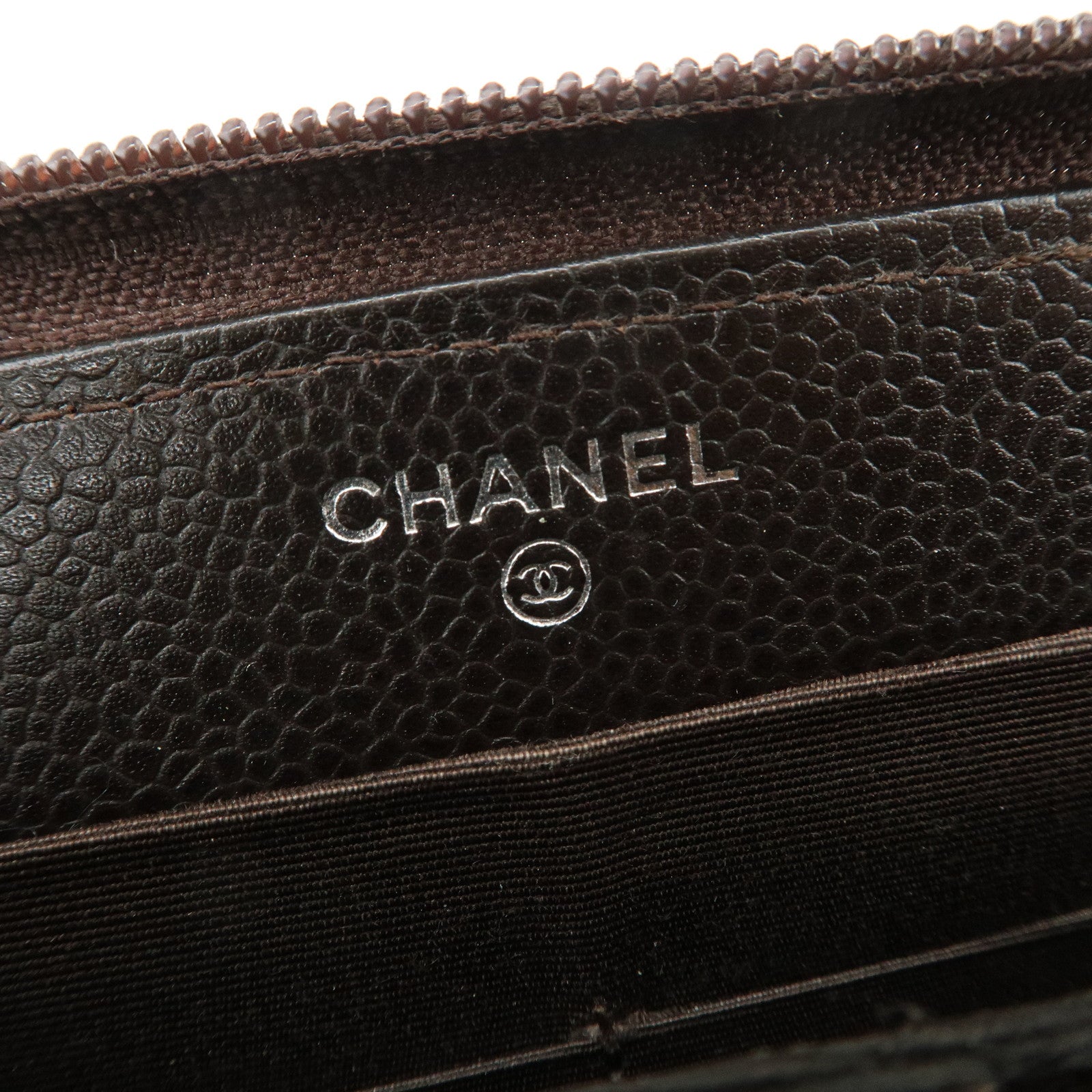 CHANEL COCO Mark Caviarskin Round Zippy Long Wallet Brown