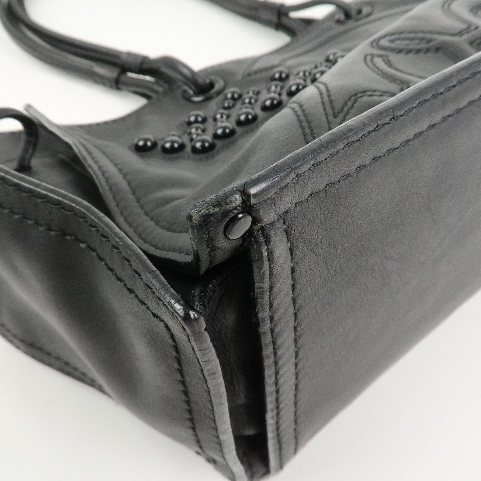 LOEWE Logo Leather Shopper Tote Bag Shoulder Bag Hand Bag Black