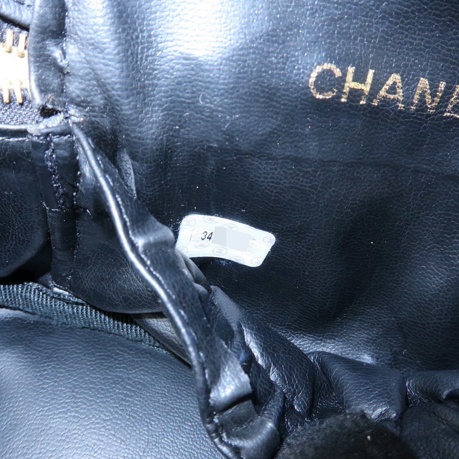 CHANEL Bicolore COCO Mark Lamb Skin Cosmetic Case Black A01618
