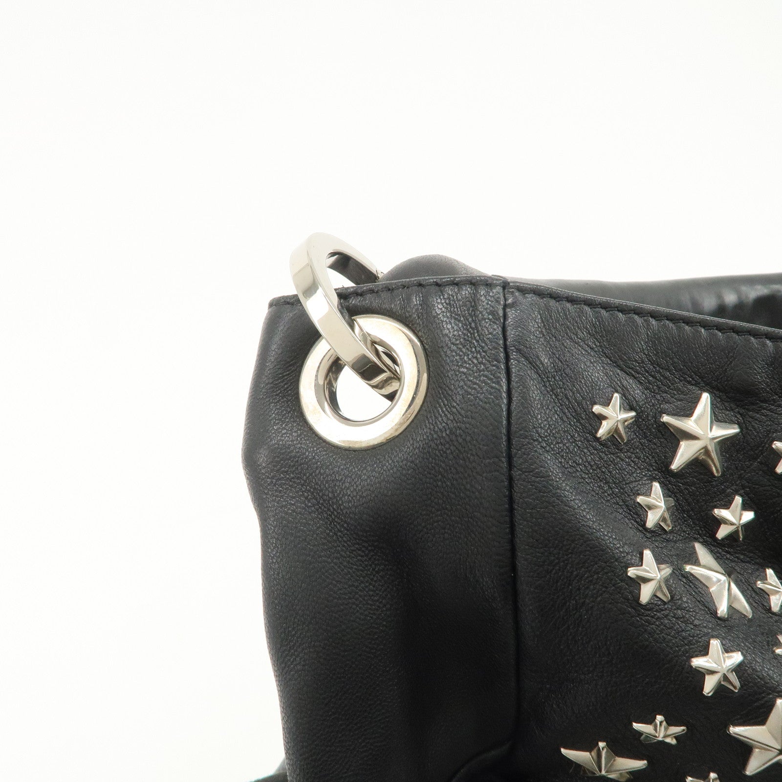 JIMMY CHOO Sky Bag Studs Leather Shoulder Bag Black