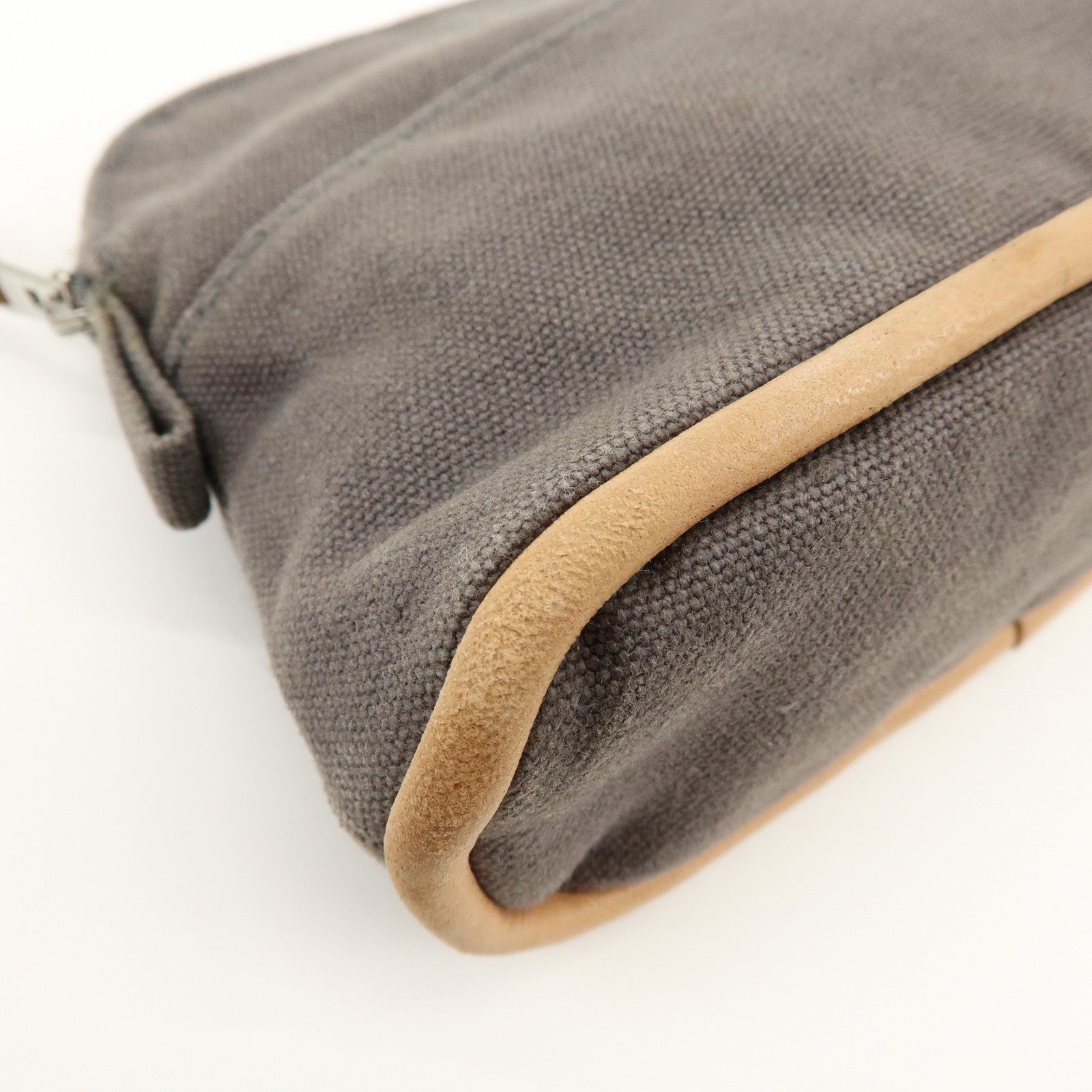 HERMES Bolide Mini Mini 16 Canvas Leather Pouch Gray Beige