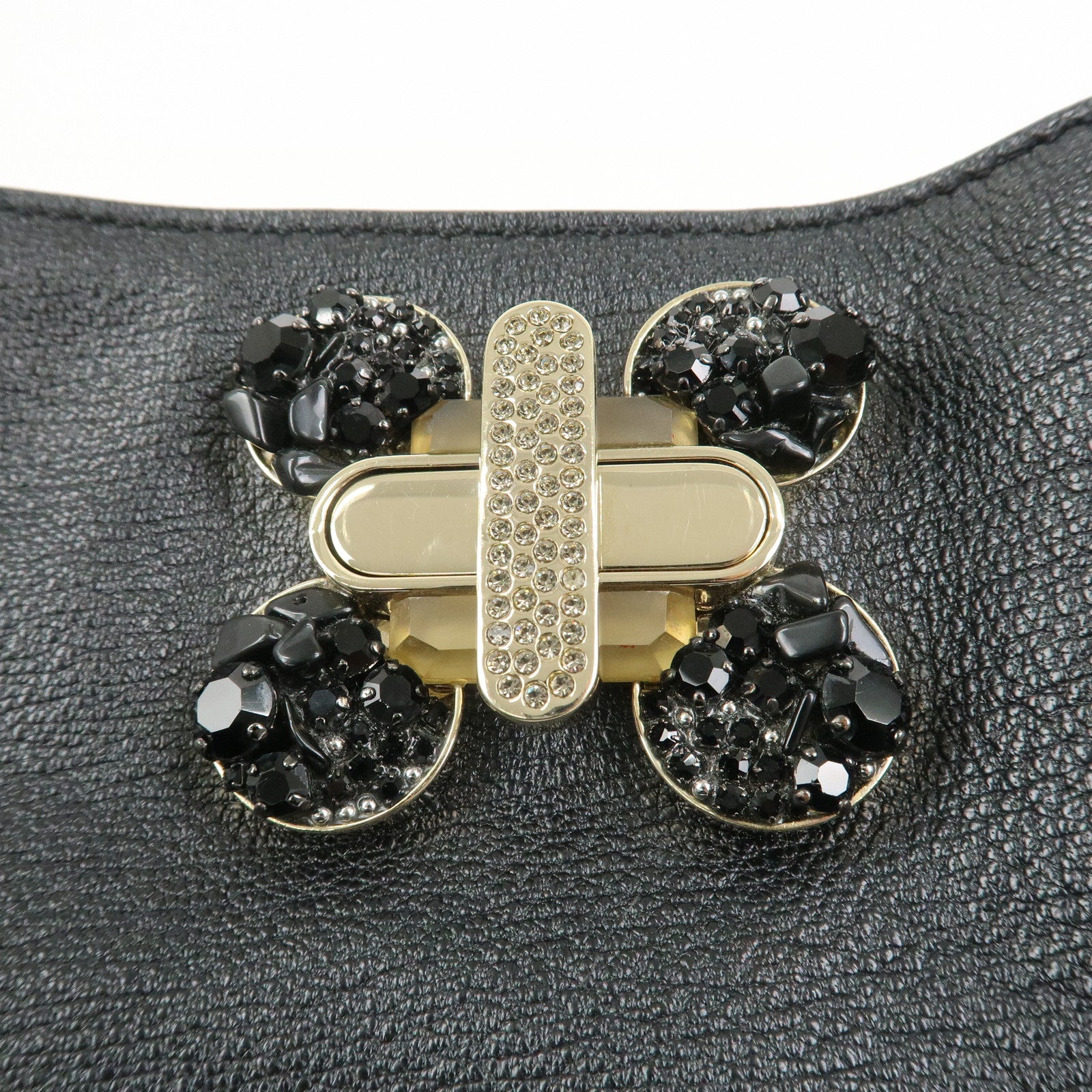 Chloe Leather Rhinestone Clutch Bag Hand Bag Black