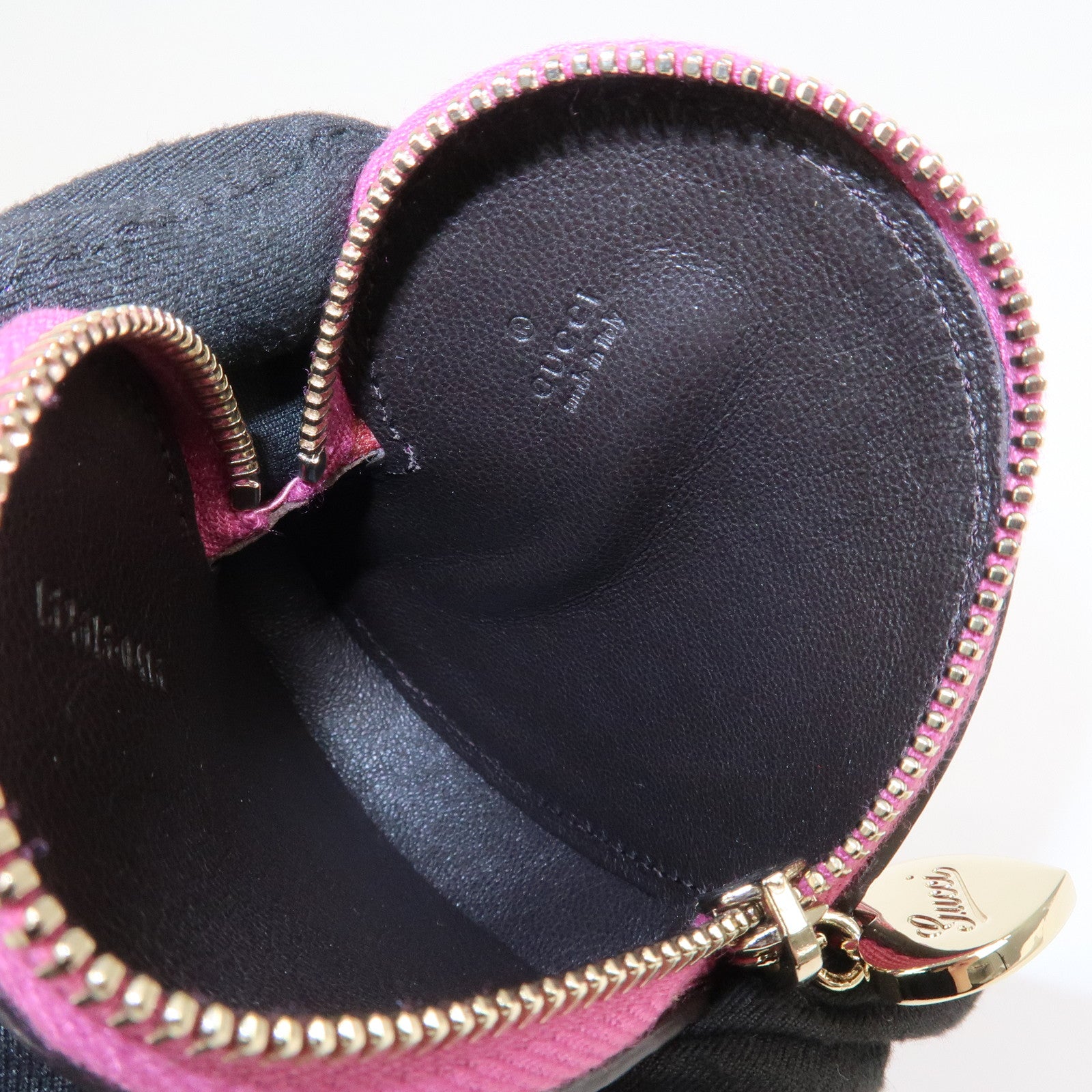 GUCCI Lovely Heart Guccissima Leather Coin Case MetallicPink 152615