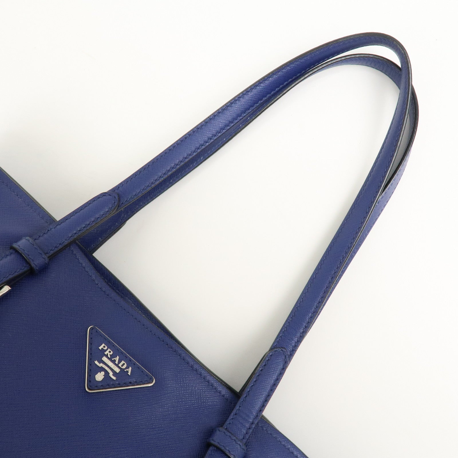 PRADA Triangle Logo Saffiano Leather Tote Shoulder Bag Blue 1BG133