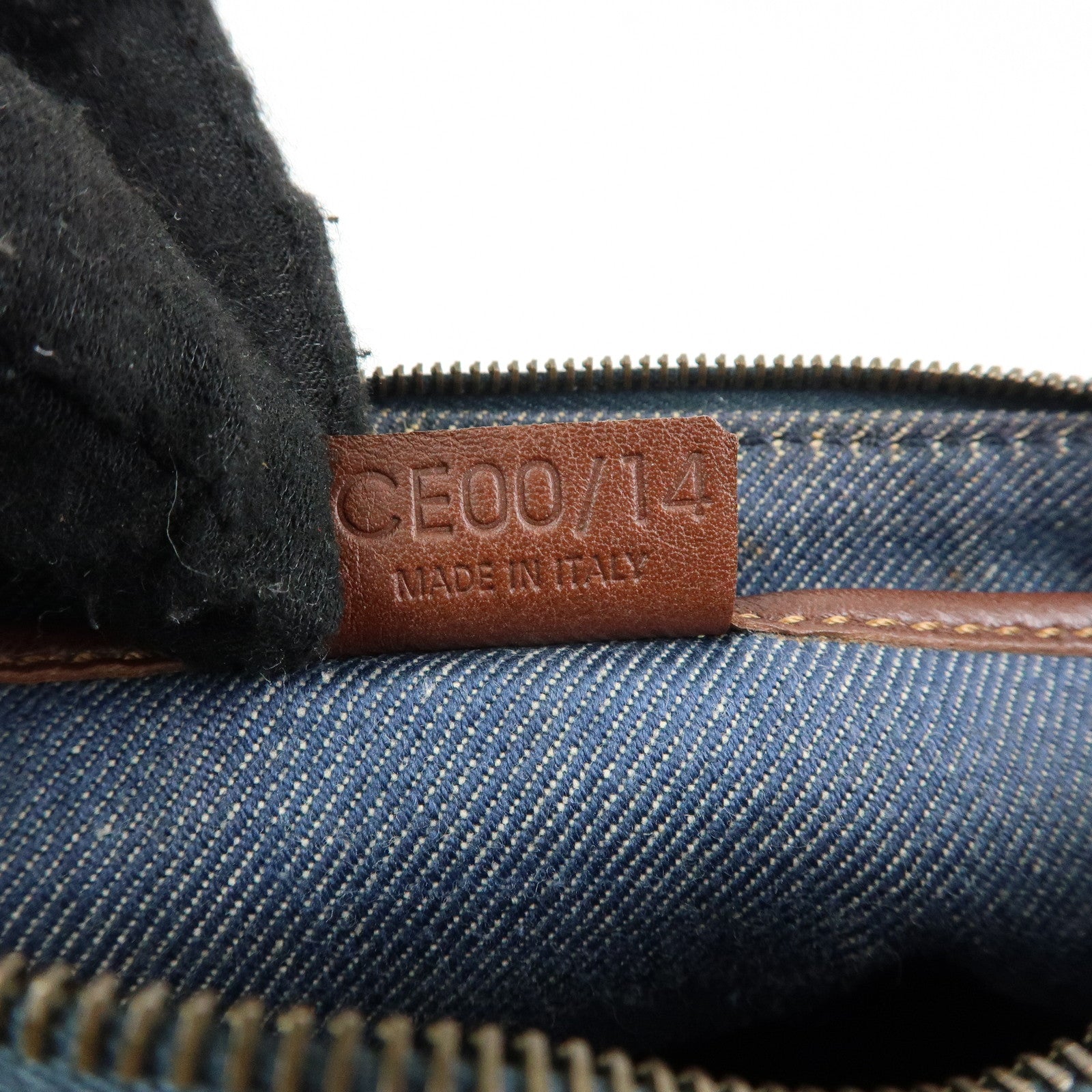 CELINE Macadam Denim Leather Shoulder Hand Bag Indigo Blue Brown