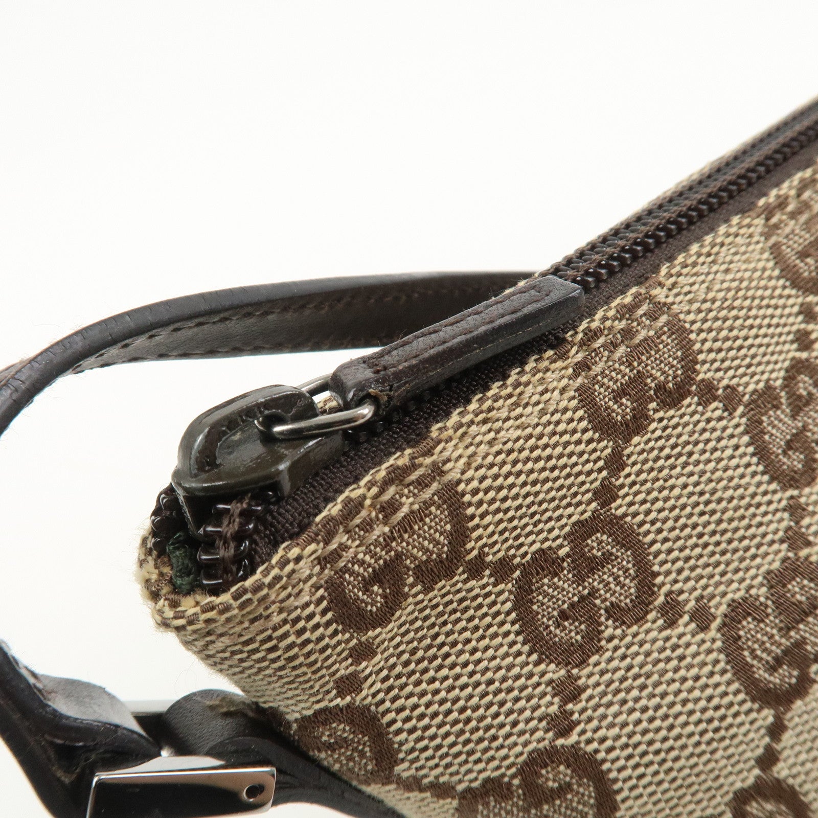 GUCCI Boat Bag GG Canvas Leather Hand Bag Brown 07198