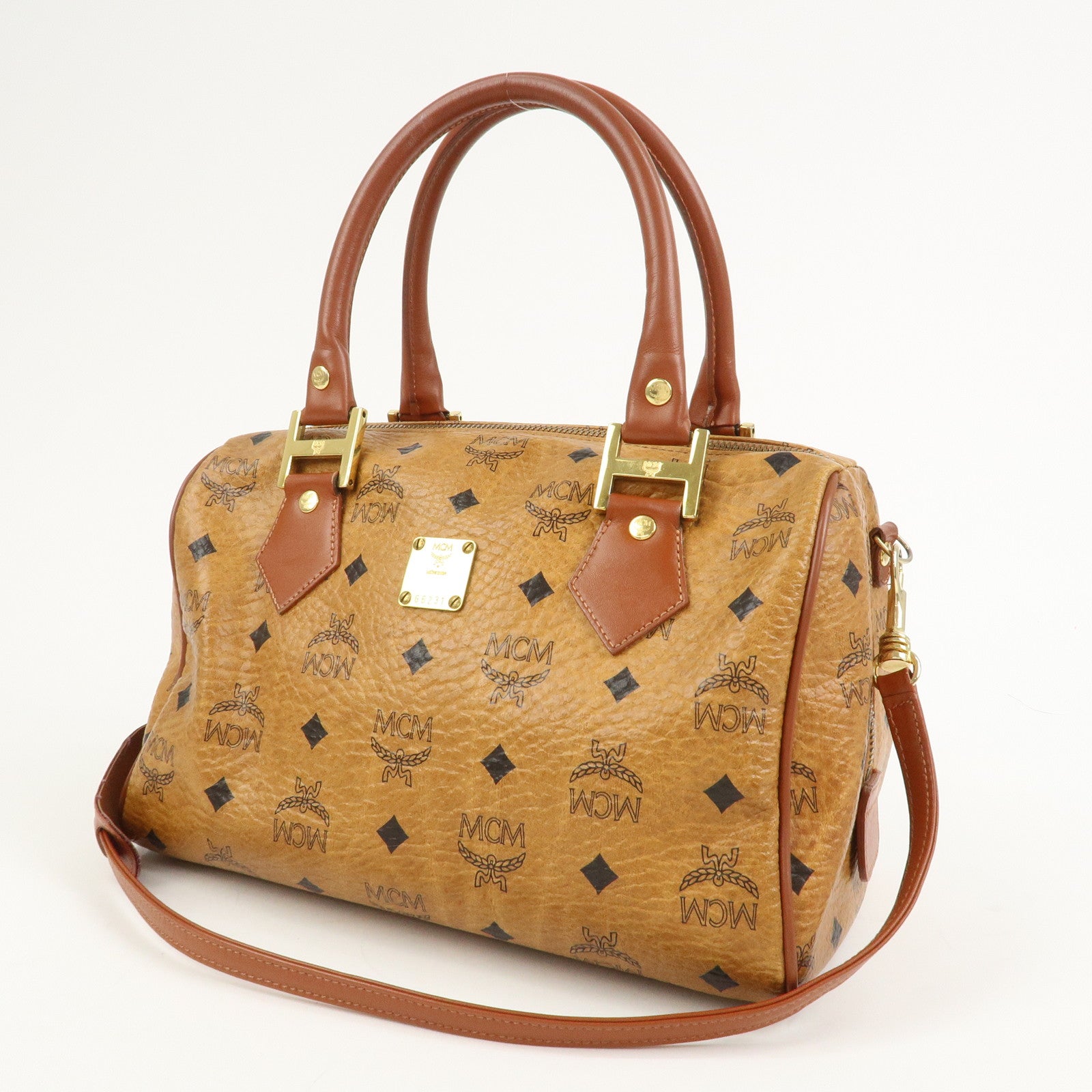 MCM Visetos Leather 2WAY Bag Hand Bag Shoulder Bag Brown