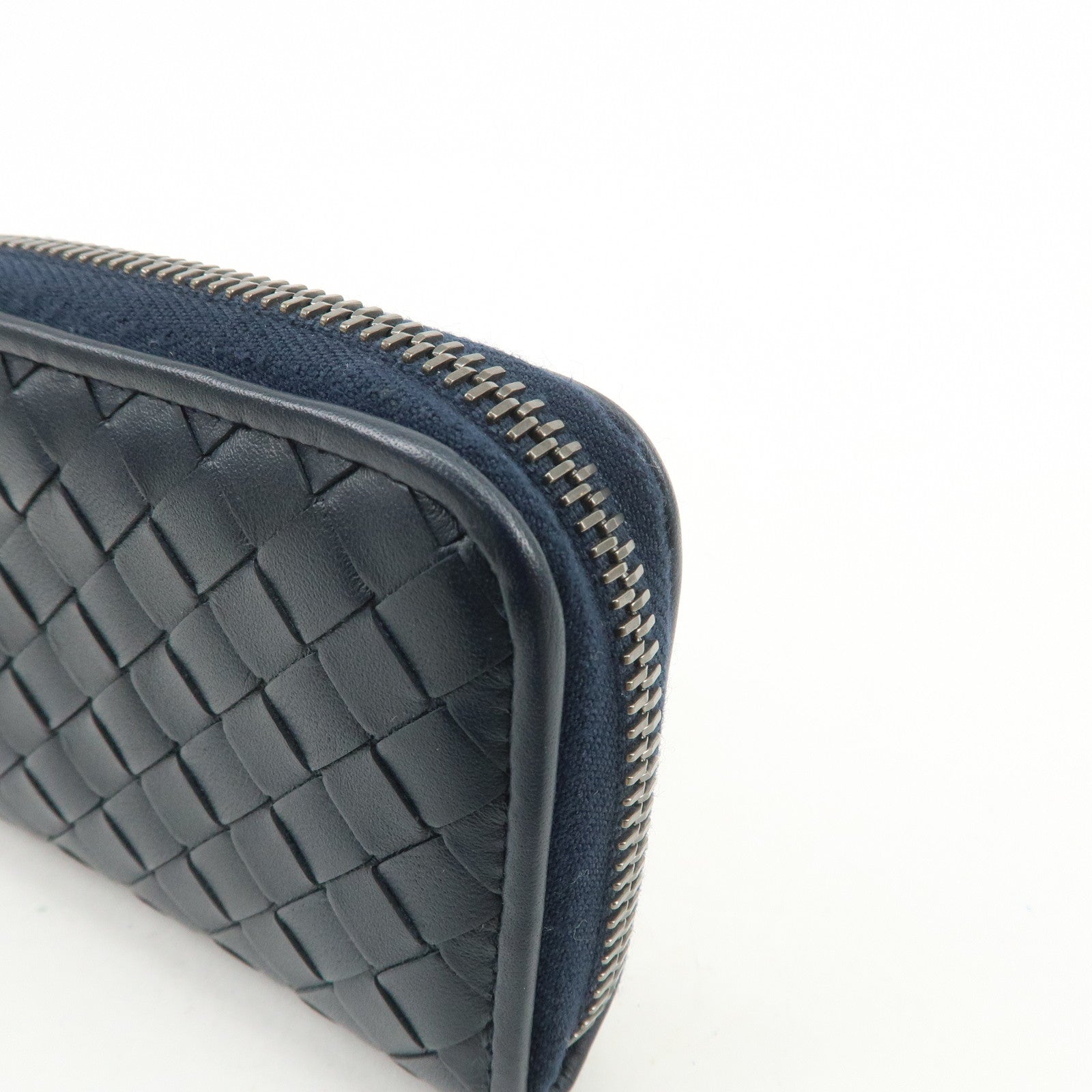 BOTTEGA VENETA Intrecciato Leather Coin Case Navy 114075
