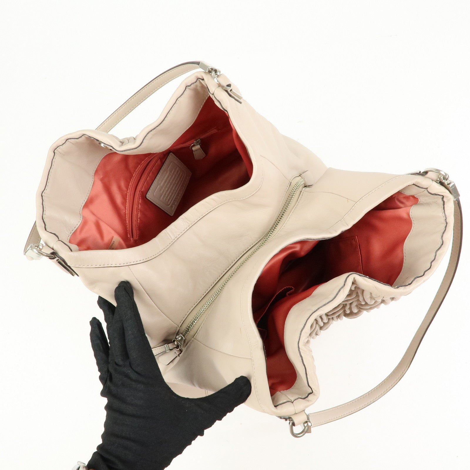 COACH Madison Leather Shoulder Bag Hand Bag Pink Beige