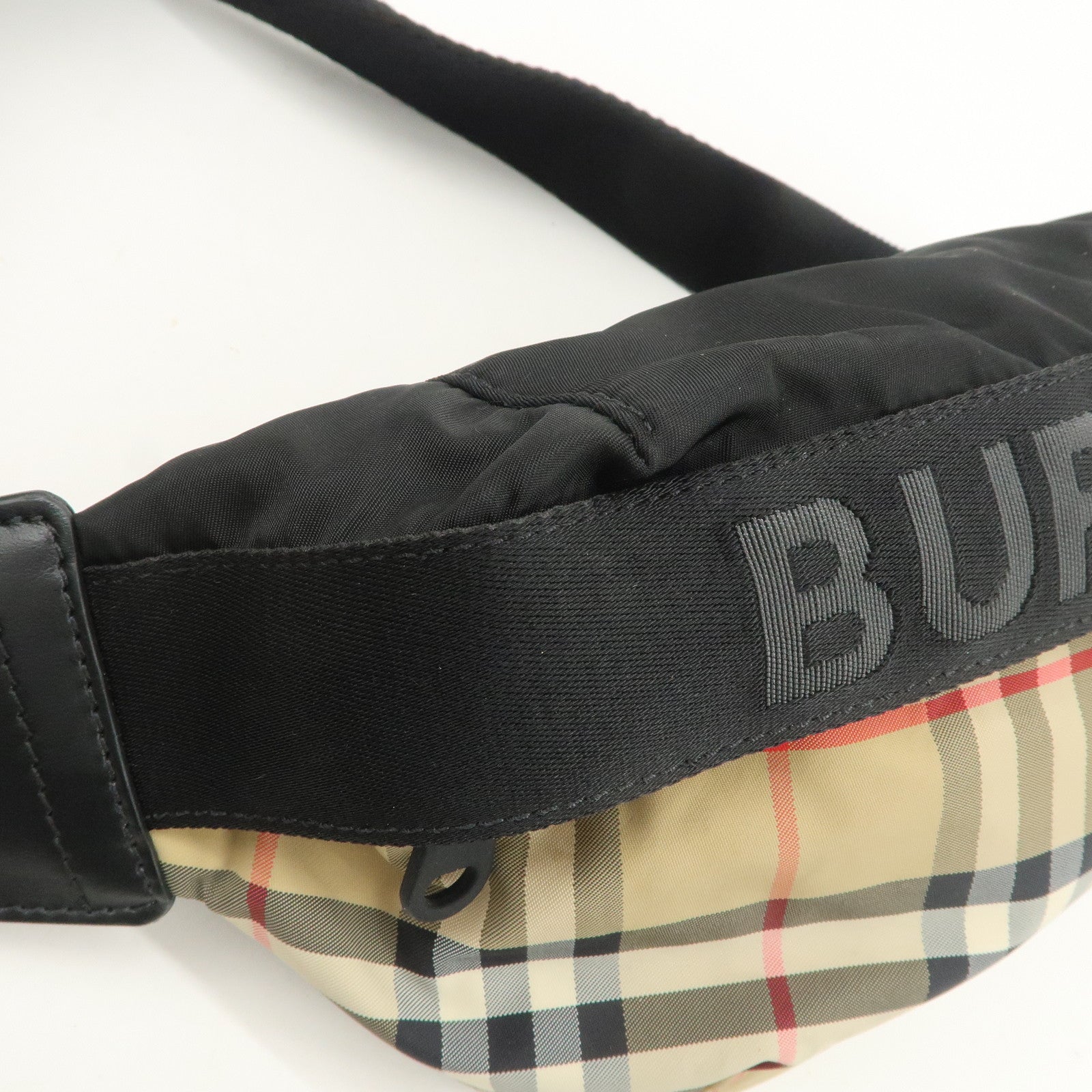 BURBERRY Nova Plaid Nylon Waist Bag Crossbody Bag Black Beige