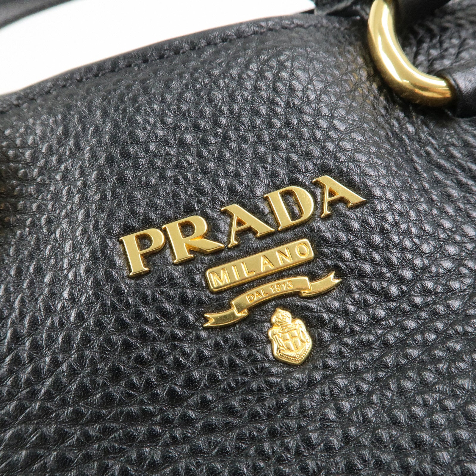 PRADA Vitello Daino Leather 2Way Tote Bag Shoulder Bag Black BN1713