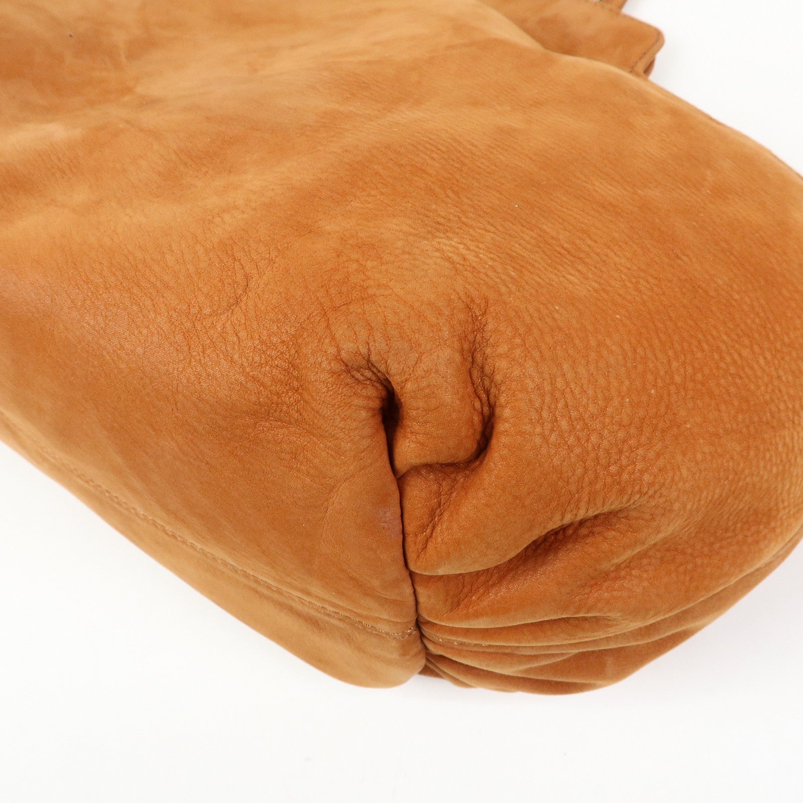 FENDI Leather LAMPO Tote Bag Shoulder Bag Camel Brown 8BR636