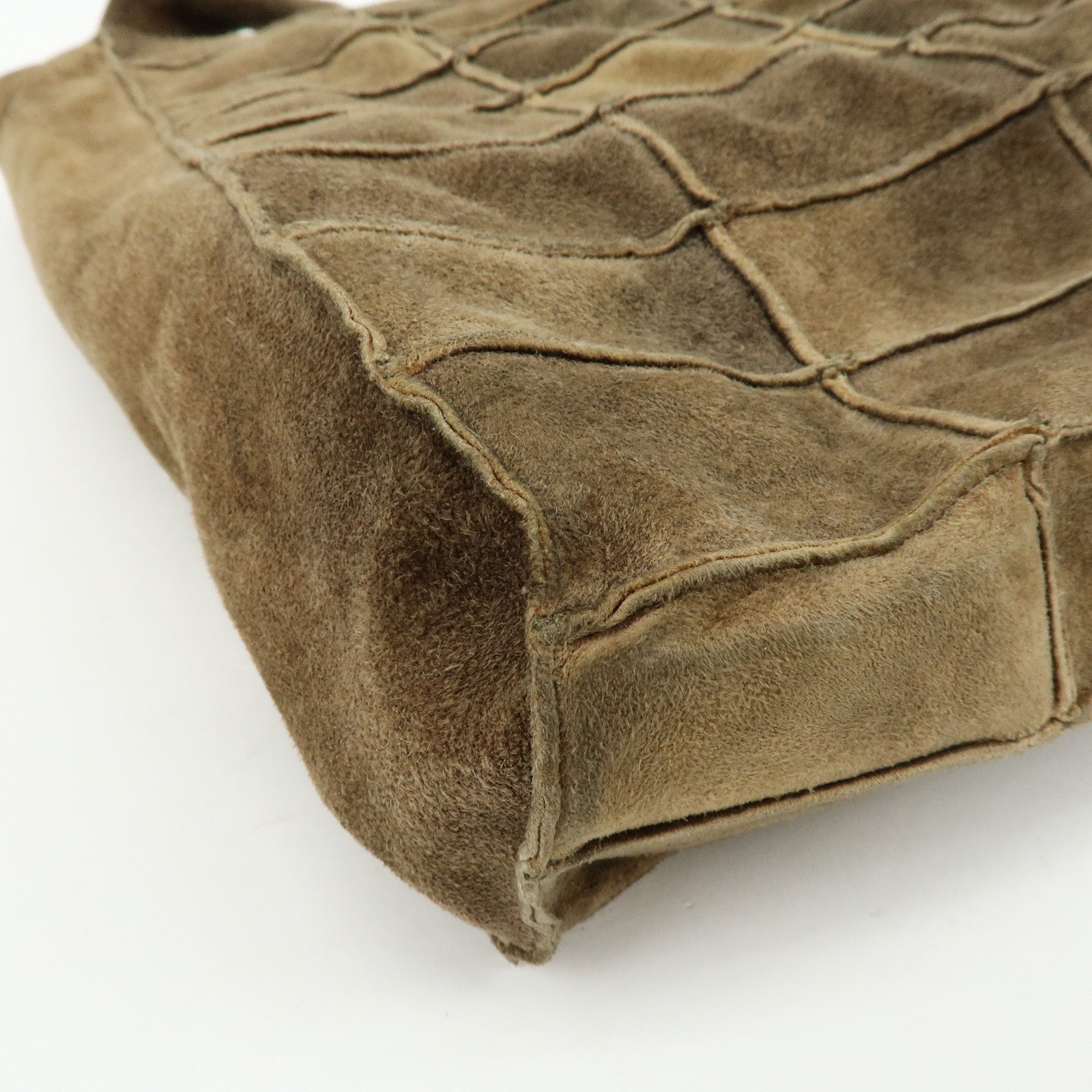 CHANEL Suede Patchwork Tote Bag Shoulder Bag Brown