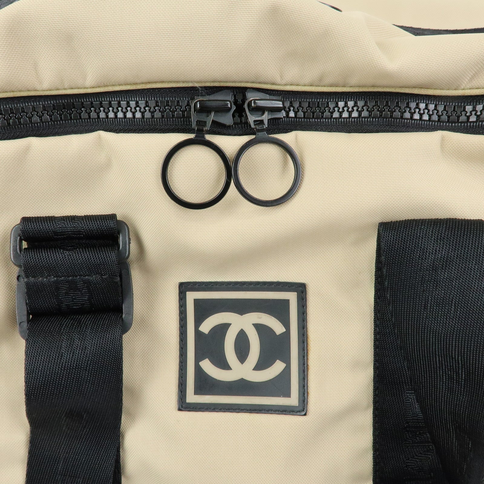 CHANEL CHANEL Sports Nylon Boston Bag Shoulder Bag Beige Black