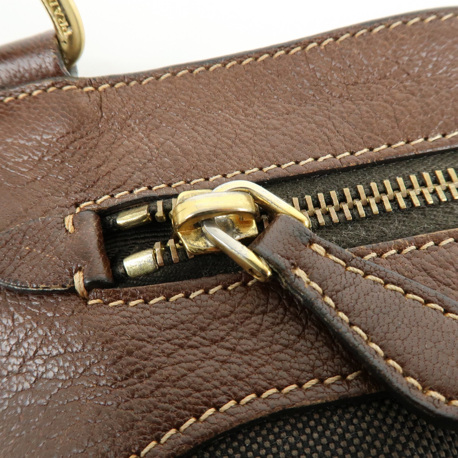 PRADA Logo Jacquard Leather Shoulder Bag Crossbody Bag Brown