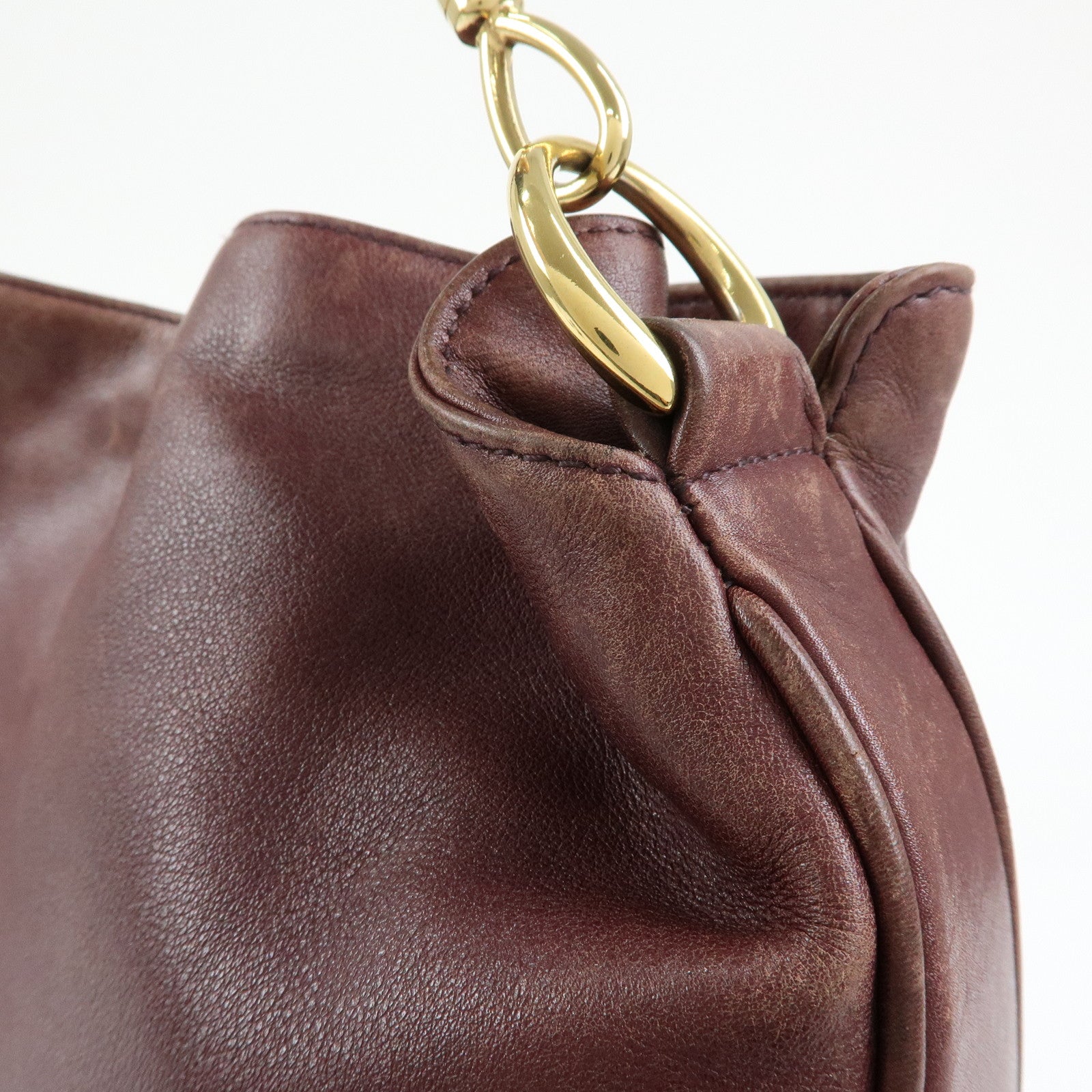 GUCCI Bamboo Leather 2Way Bag Hand Shoulder Bag Bordeaux 001・1577