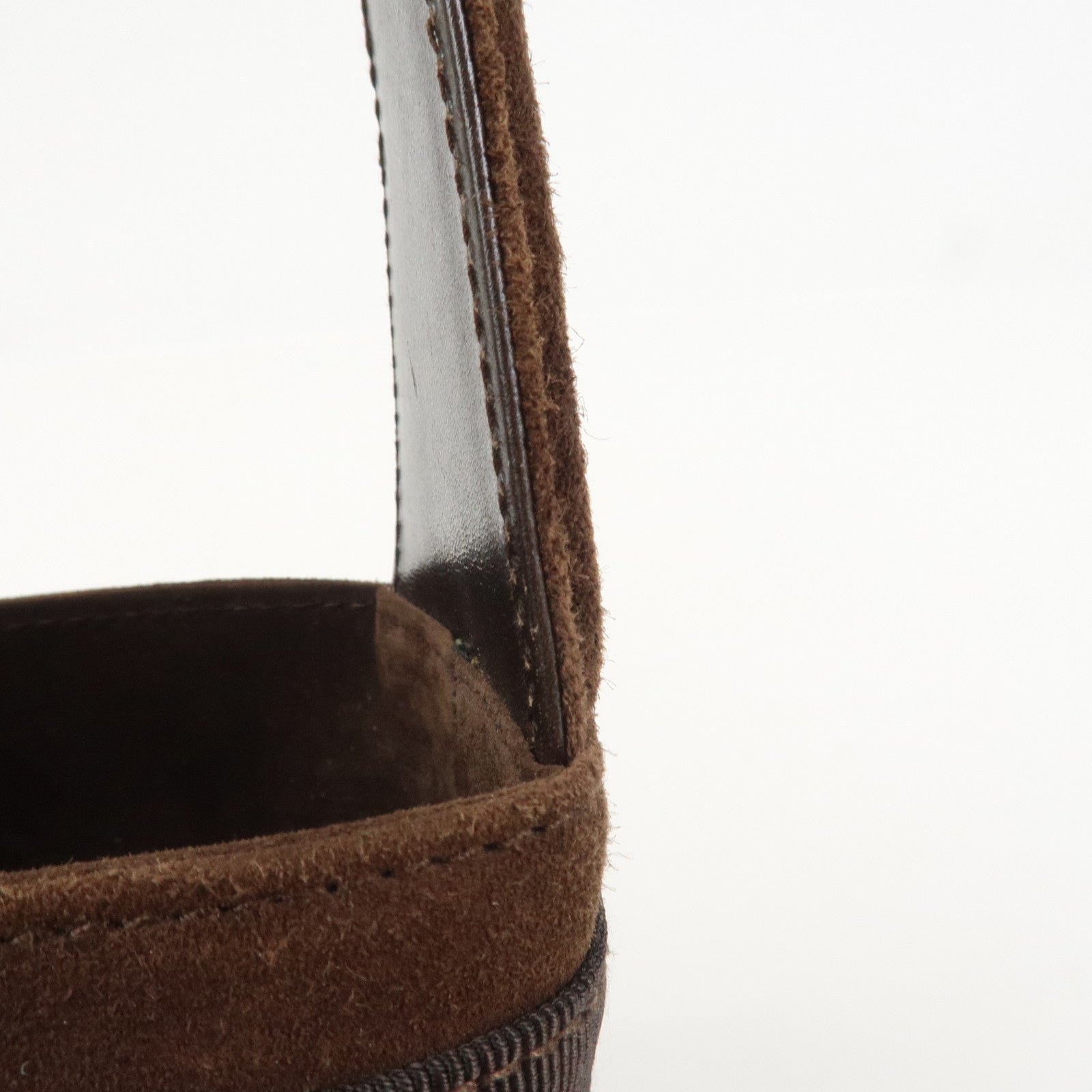 Ferragamo Vara Ribbon Suede Leather Hand Bag Brown Gold