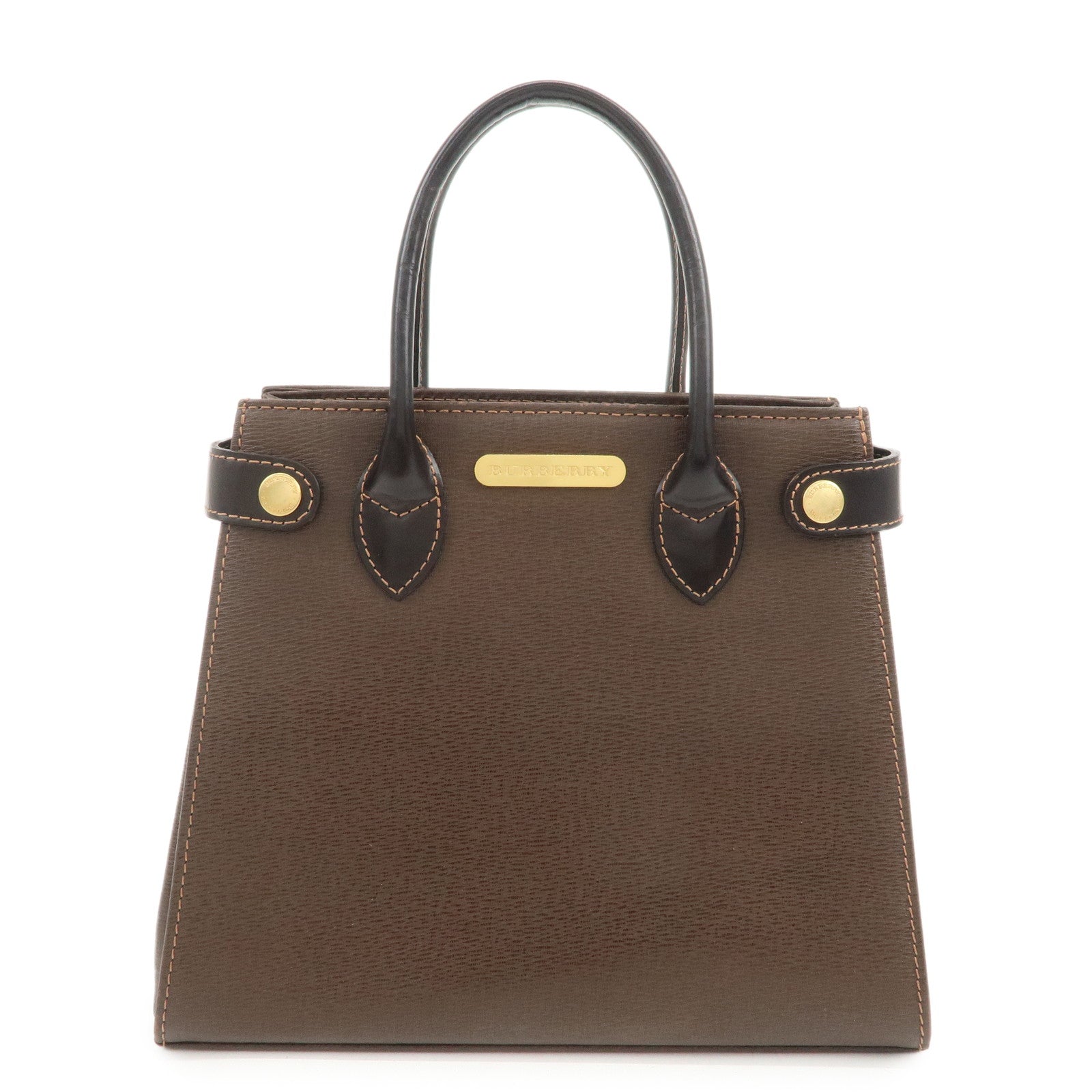 BURBERRY Leather Hand Bag Tote Bag Brown Gold