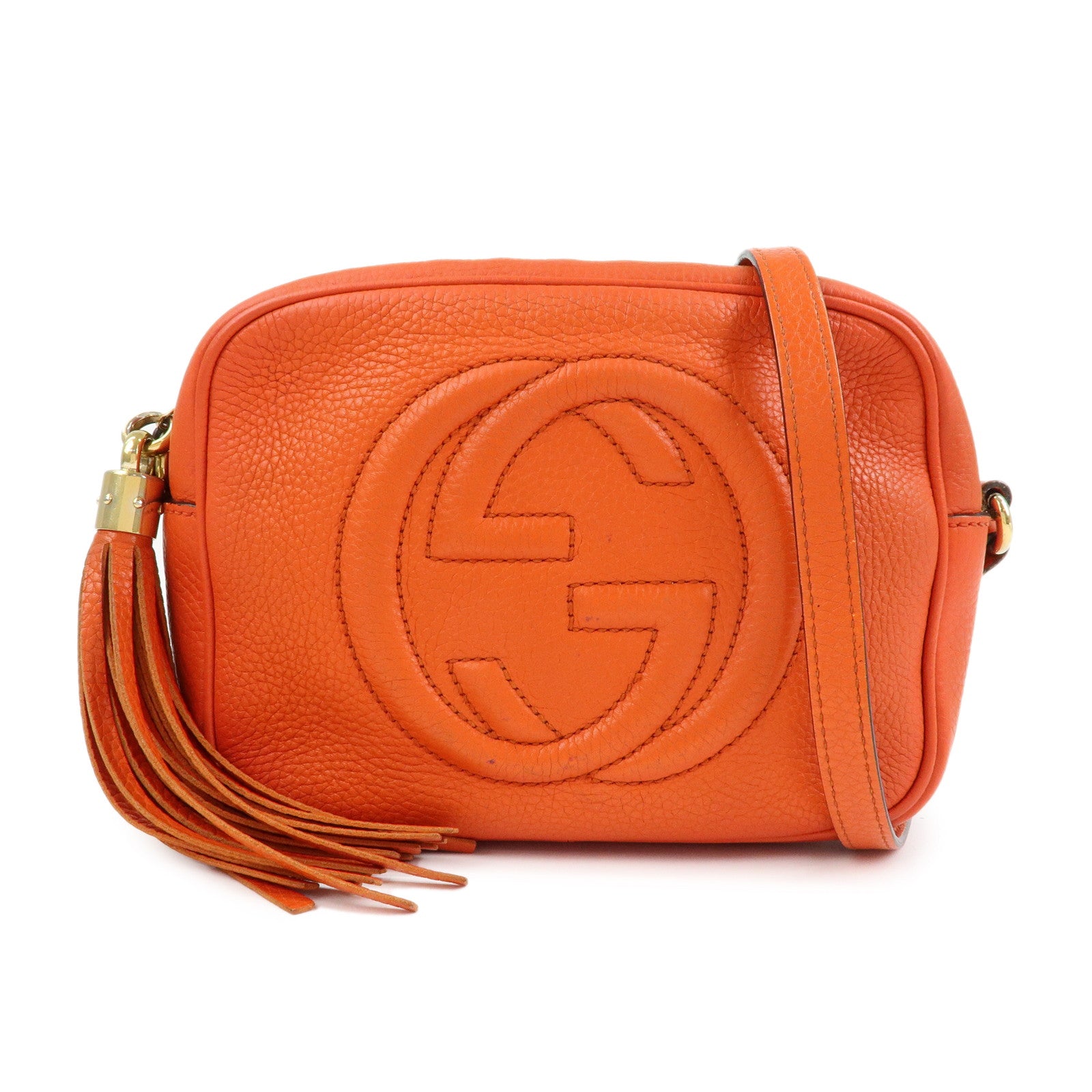 GUCCI SOHO Small Disco Leather Shoulder Bag Orange 308364