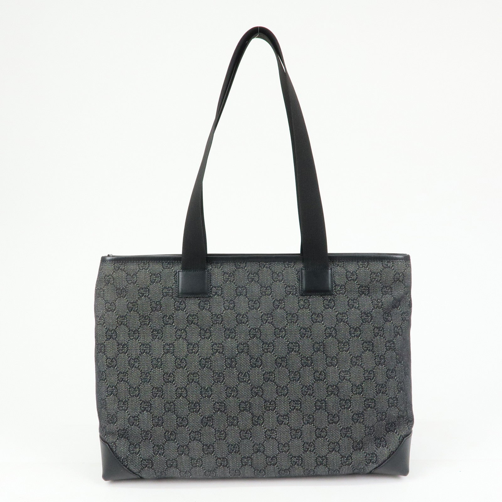 GUCCI GG Denim Leather Tote Bag Shoulder Bag Black 34339