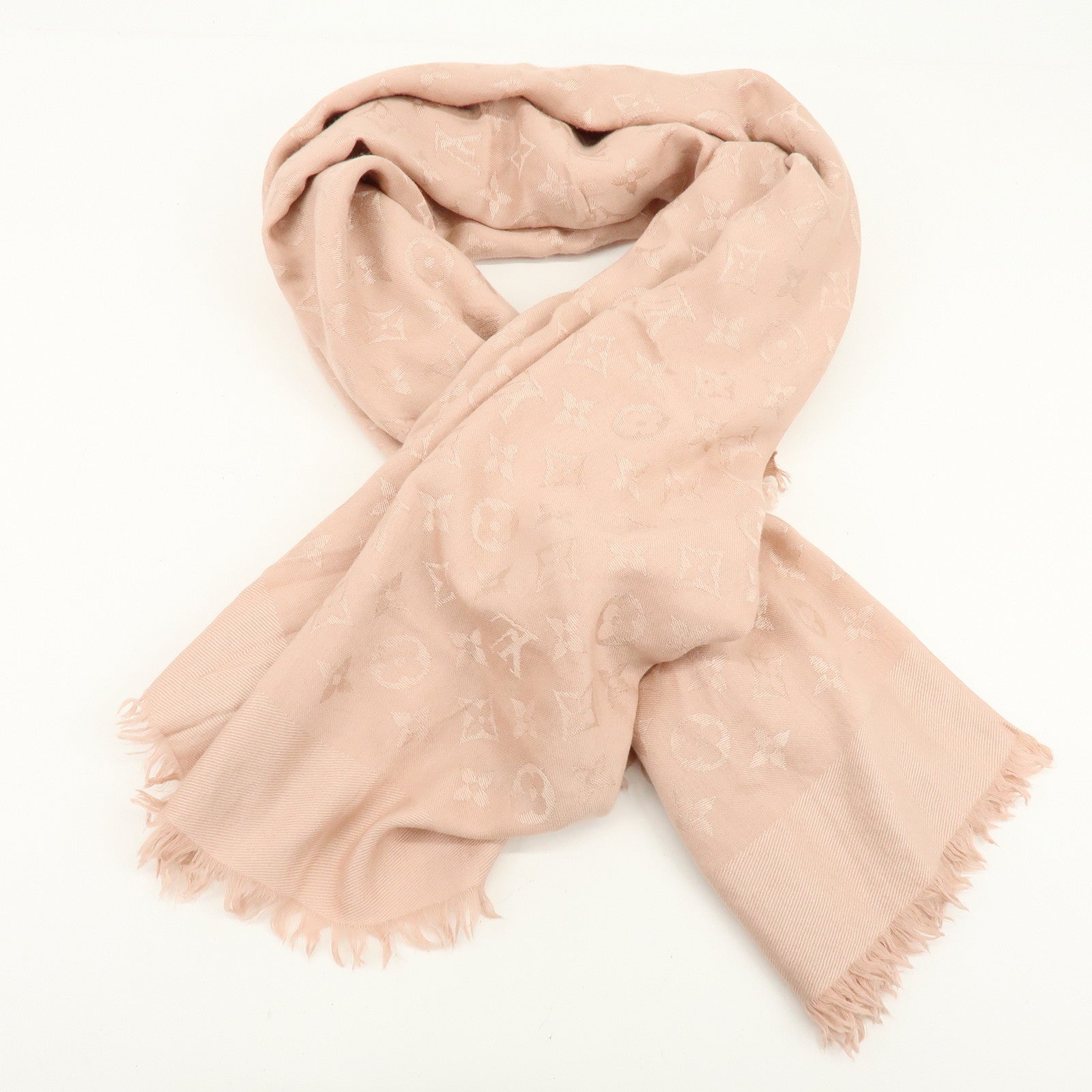Louis Vuitton Monogram Silk Wook Scarf Shawl Pink 402336