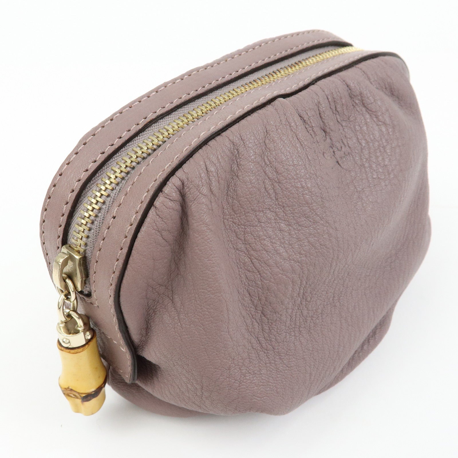 GUCCI Bamboo Leather Cosmetic Case Pouch Light Purple 246175