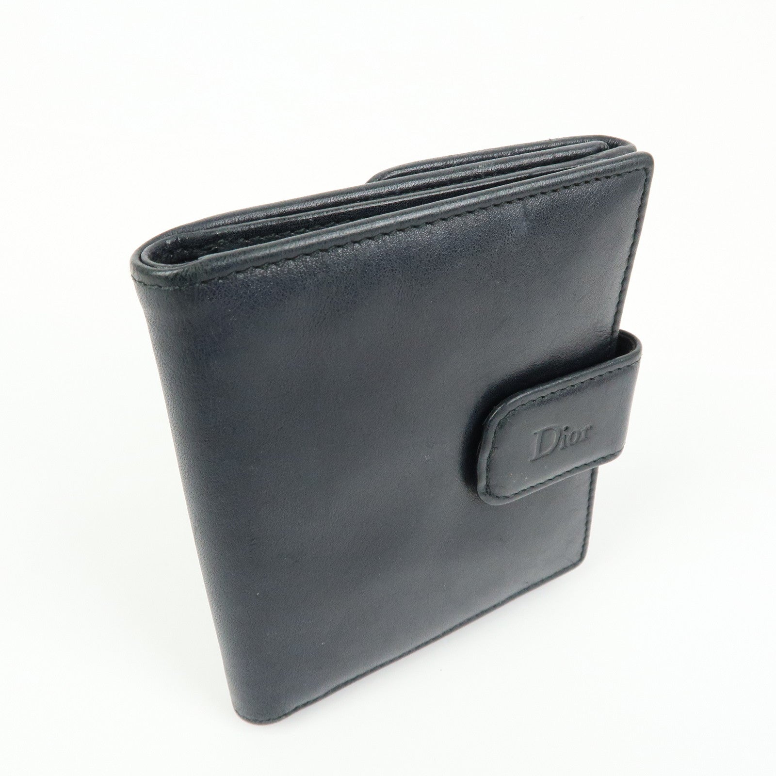 Christian Dior Cannage Lamb Skin Bi-fold Compact Wallet Black
