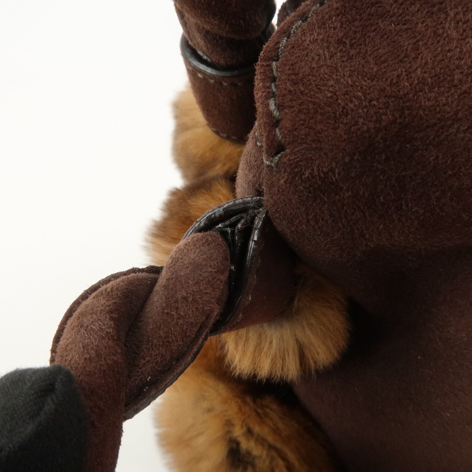 Ferragamo Gancini Suede Fur Hand Bag Brown BW-21 B372